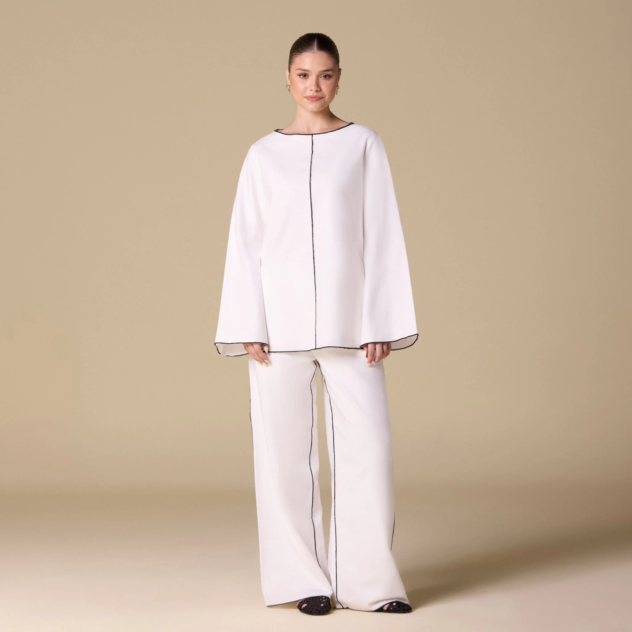White Straight-Cut Linen Pants - Image 3