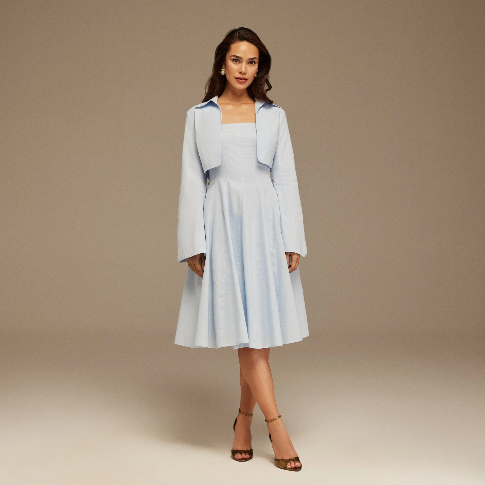 Aline Midi Dress With Short Flared Long Sleeve Jacket