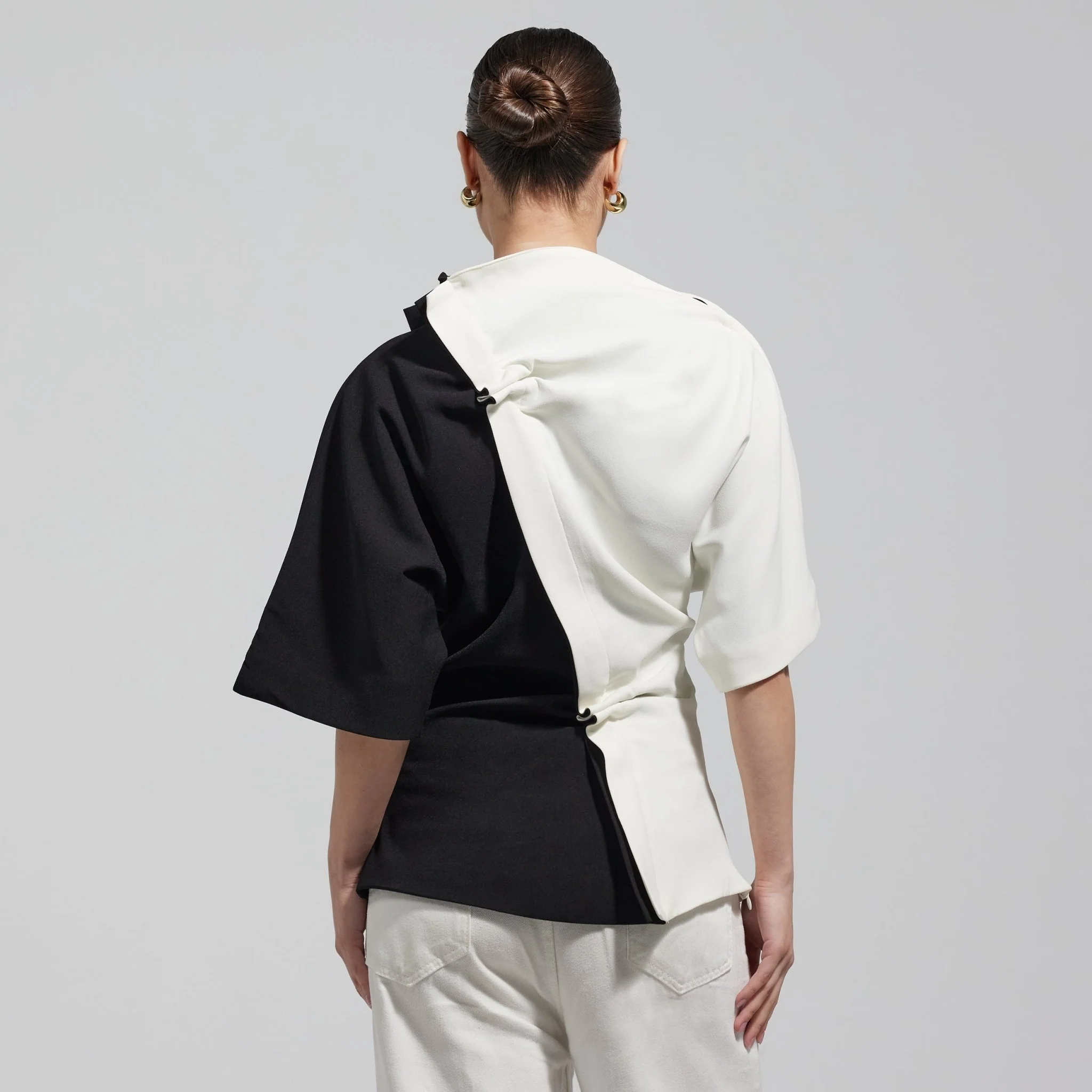 Asymmetric Black & White Blouse - Image 4