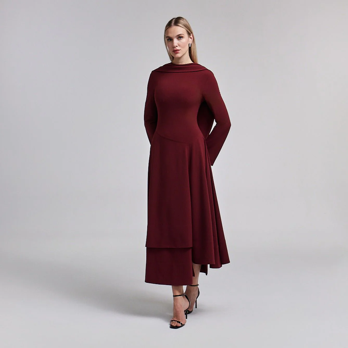 Asymmetric Crepe Tie-Scarf Layer Dress - Image 3