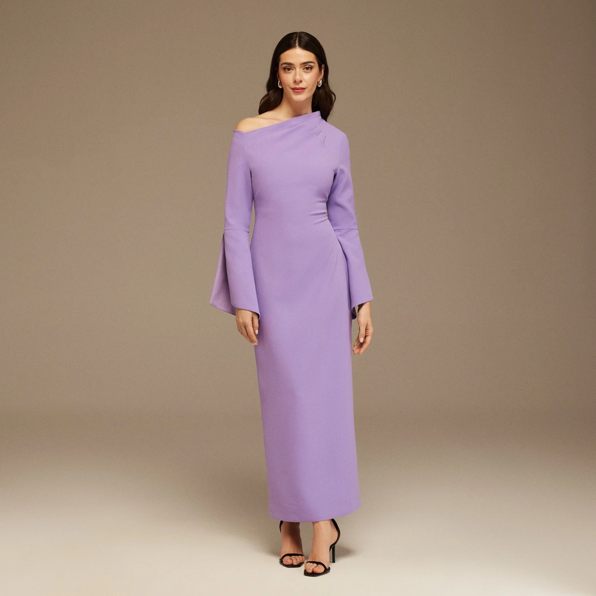 Purple Asymmetric Neck Flared Long Sleeve