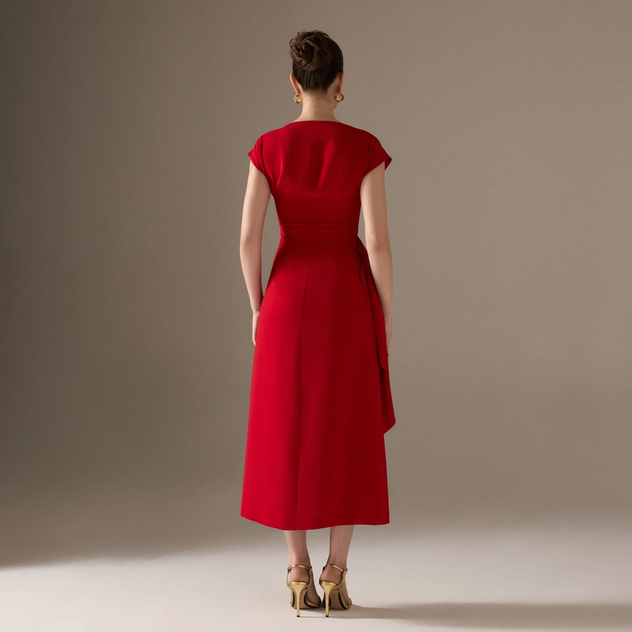 Asymmetric Neck Angel Sleeve Midi Dress - Image 3