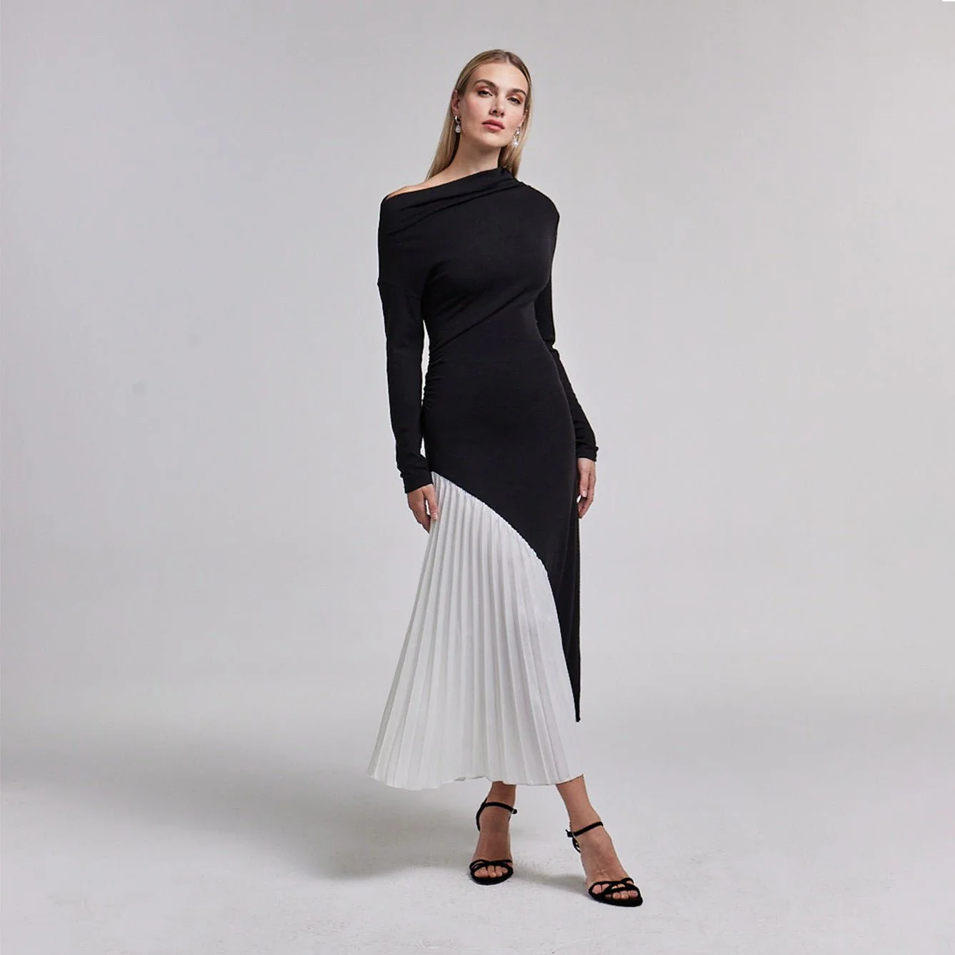 Asymmetric Neckline Pleated Maxi Dress - Image 2