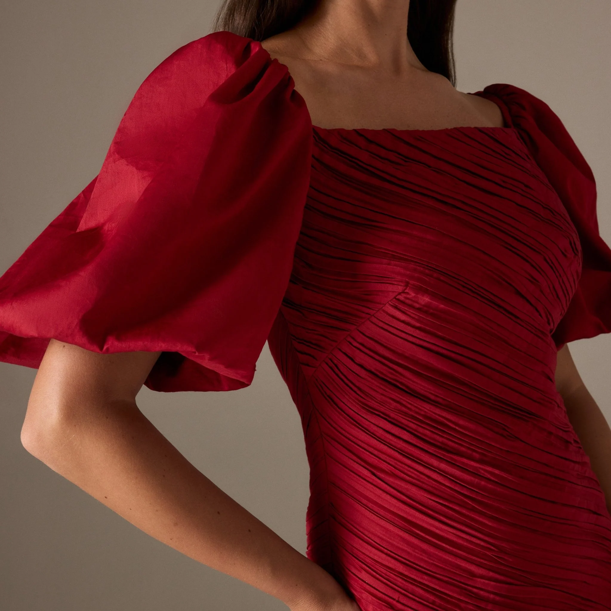 Red Asymmetric ruffled Poplin Midi dress - Image 4