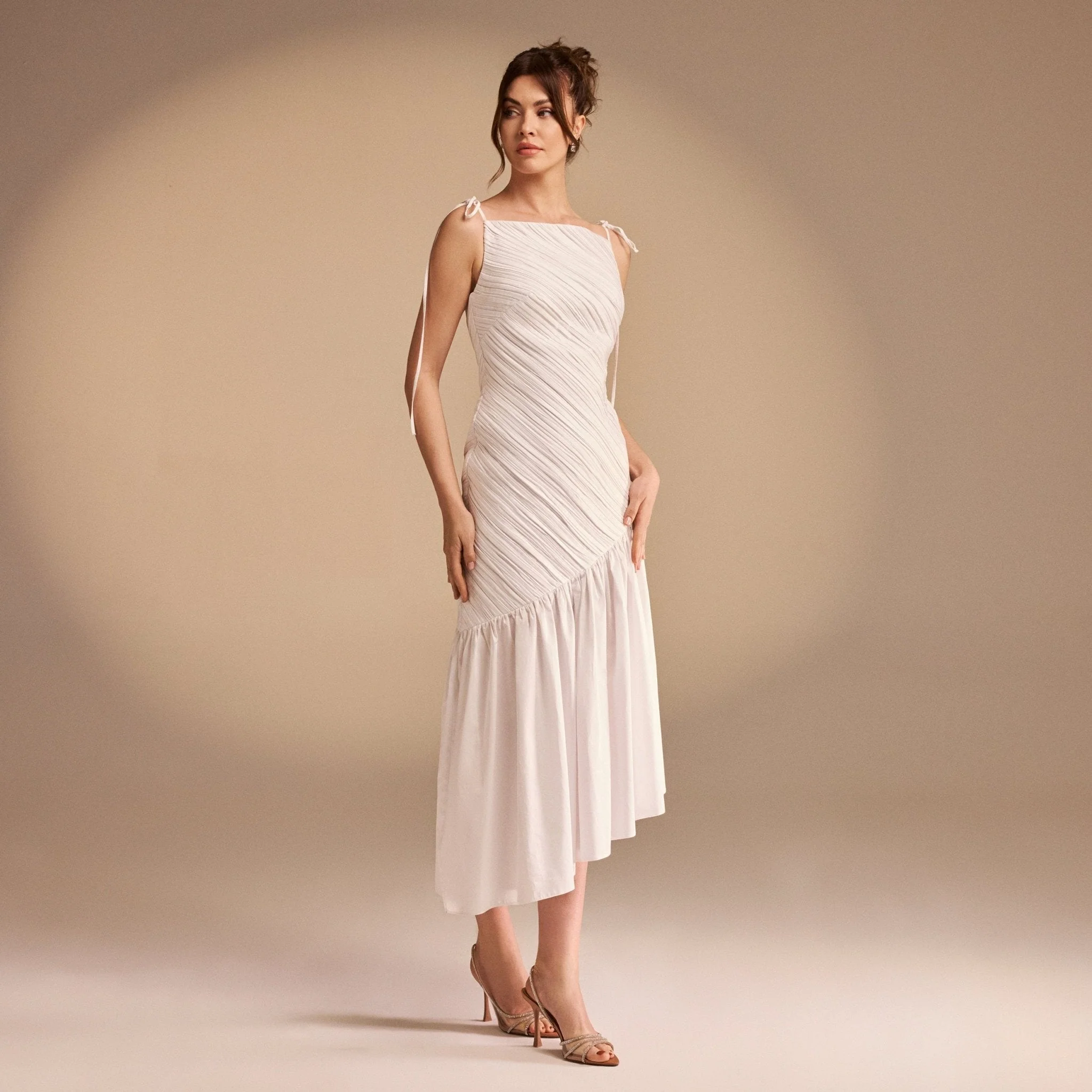 Asymmetric Ruffled Poplin Midi Dress - Image 10