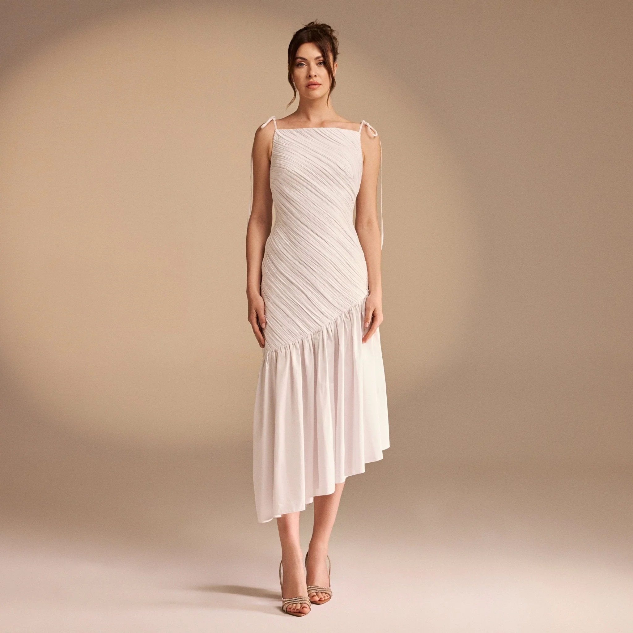 Asymmetric Ruffled Poplin Midi Dress - Image 9