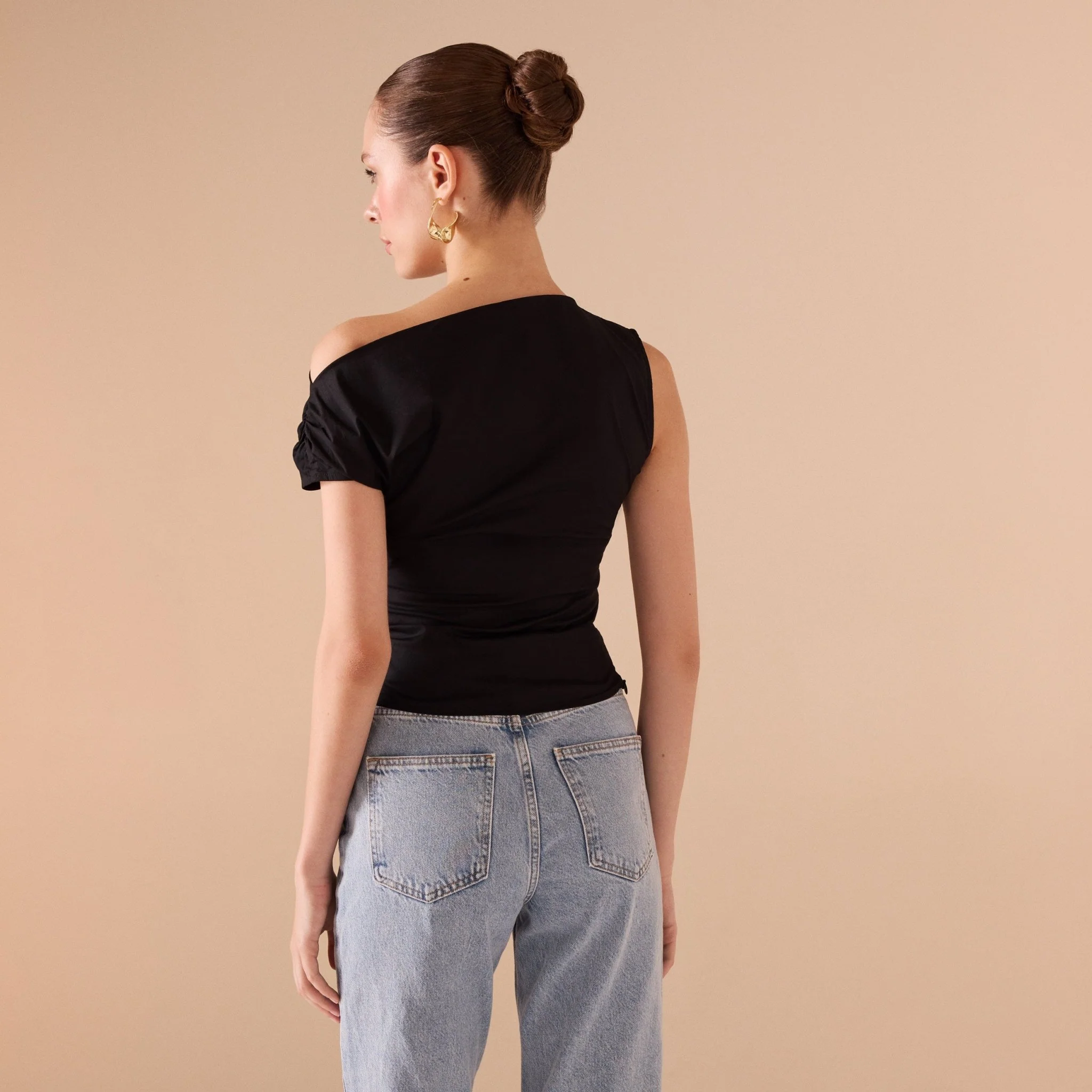 Asymmetric Shoulder Poplin Top - Image 10