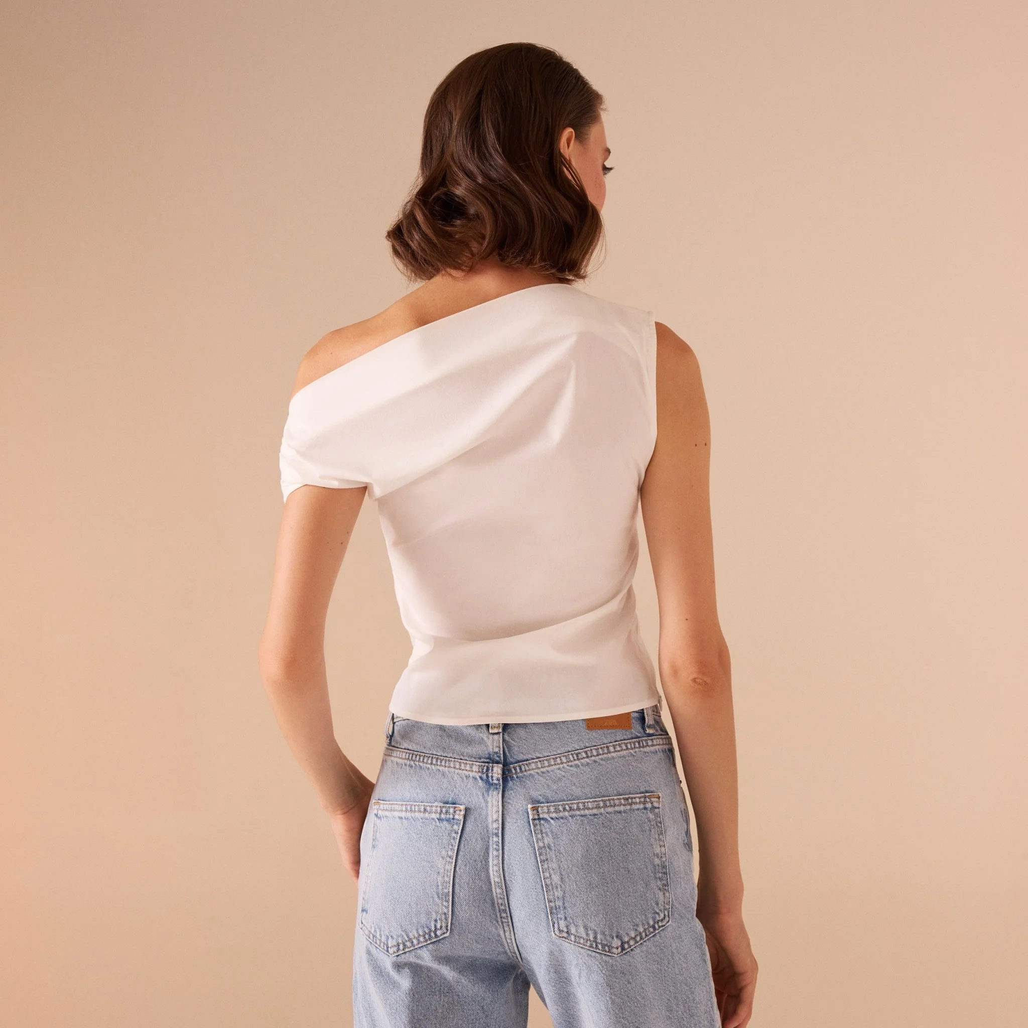 Asymmetric Shoulder Poplin Top - Image 4