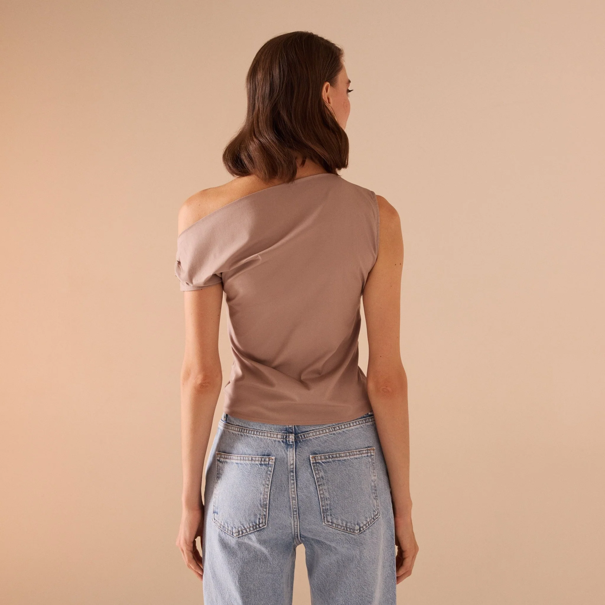 Asymmetric Shoulder Poplin Top - Image 7
