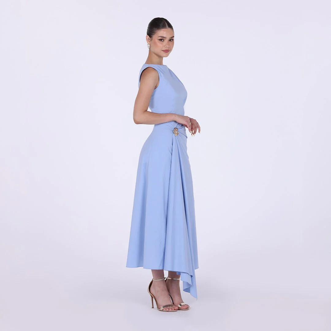Asymmetric Twisted 100% Cotton Midi Dress - Image 5