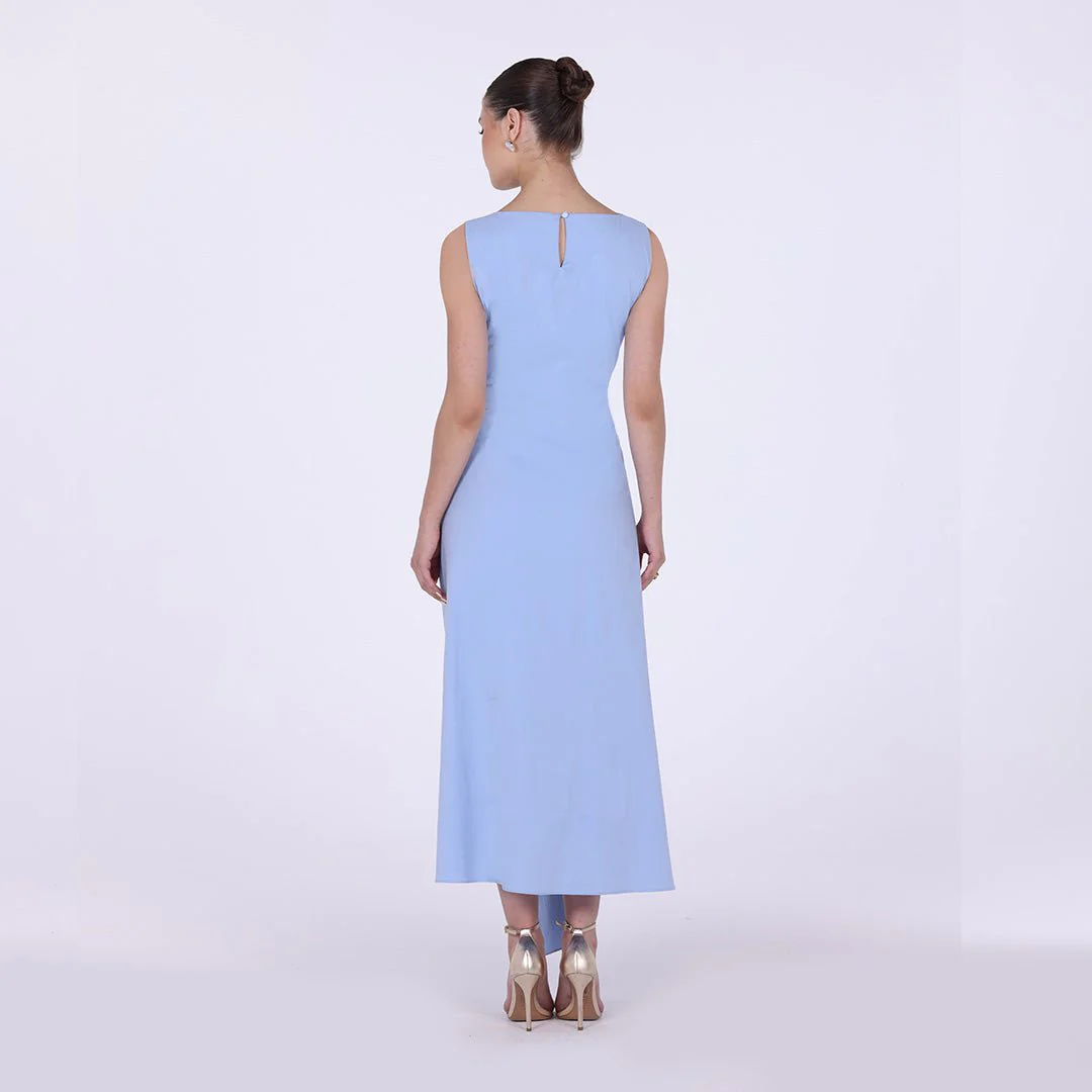 Asymmetric Twisted 100% Cotton Midi Dress - Image 6