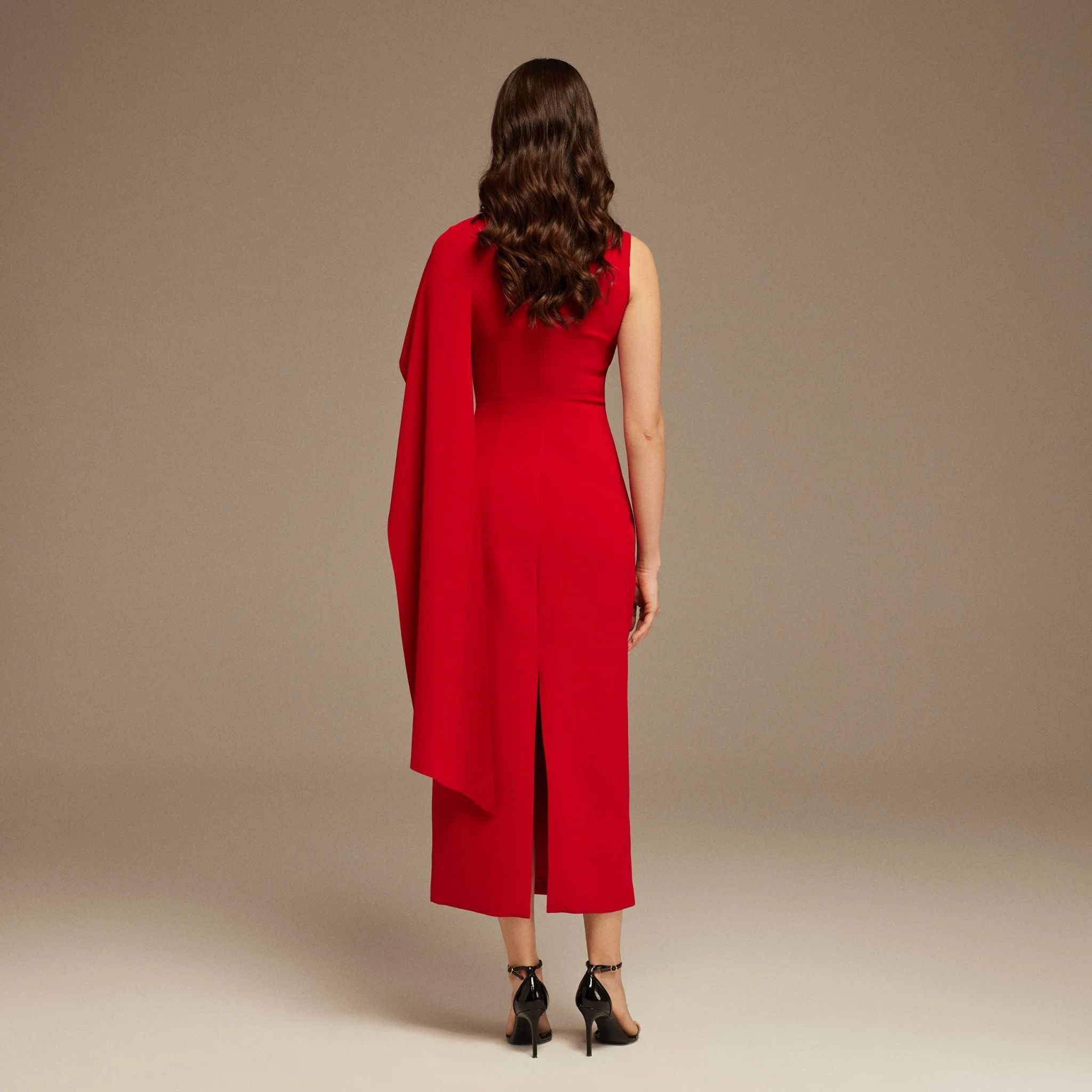 Red Asymmetrical Back Draped Maxi Dress - Image 4