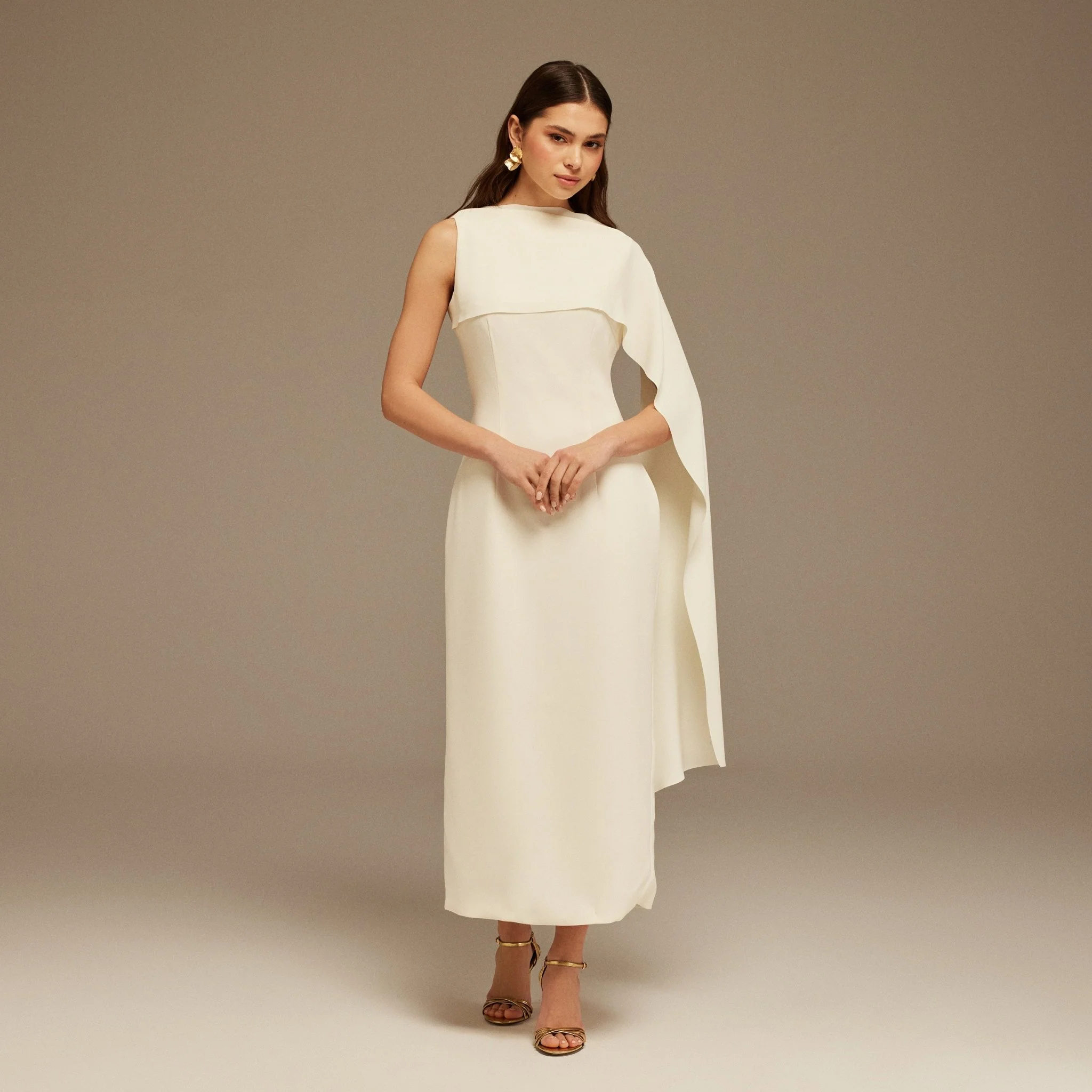 Ivory Asymmetrical Back Draped Maxi Dress - Image 2