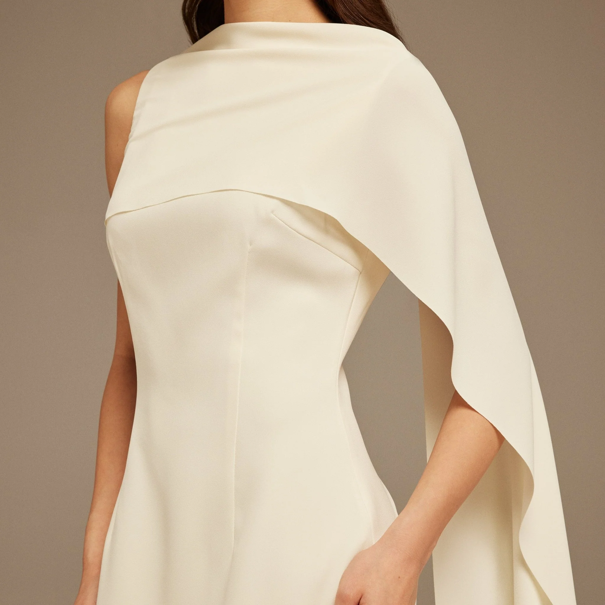 Ivory Asymmetrical Back Draped Maxi Dress - Image 4