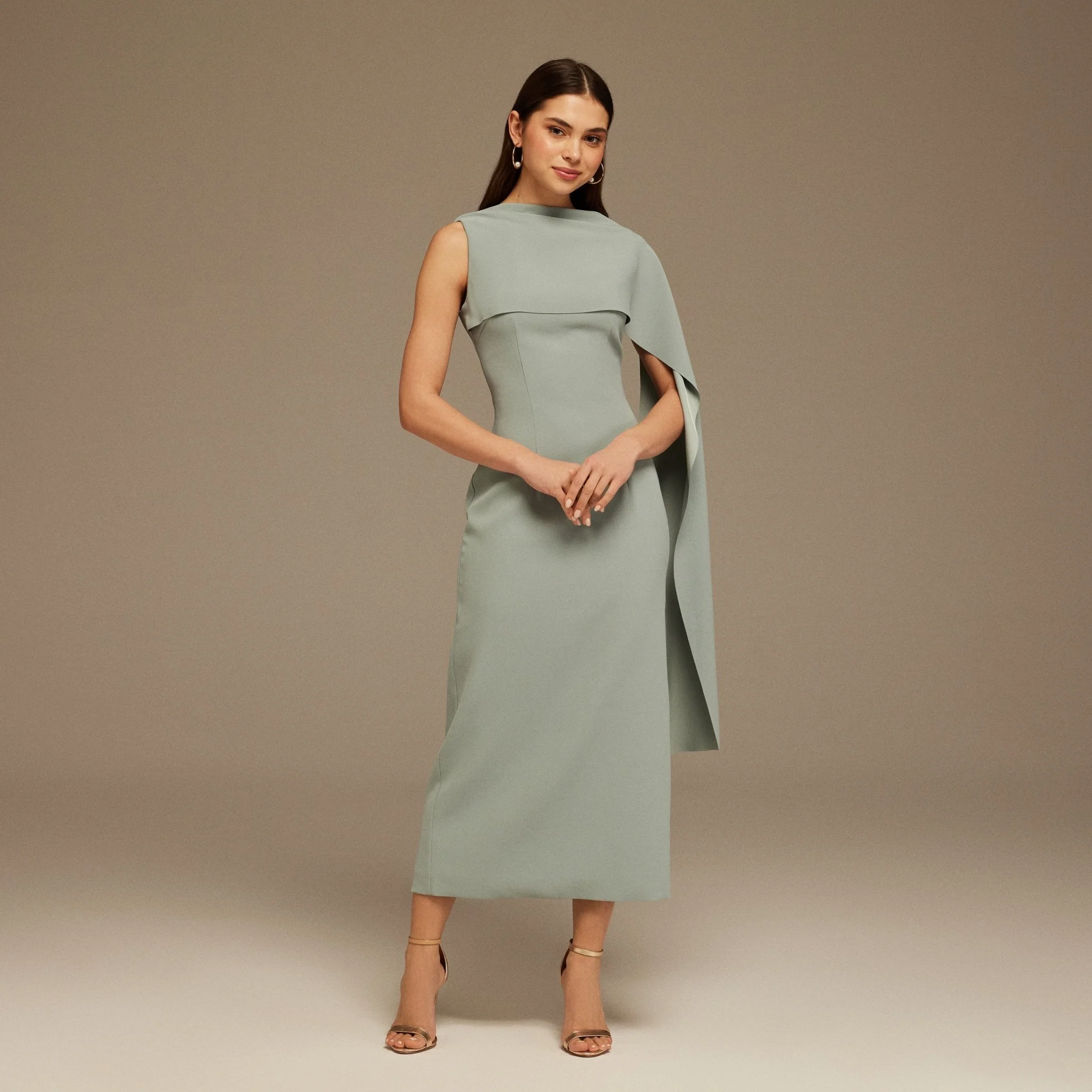 Grayish Blue Asymmetrical Back Draped Maxi Dress