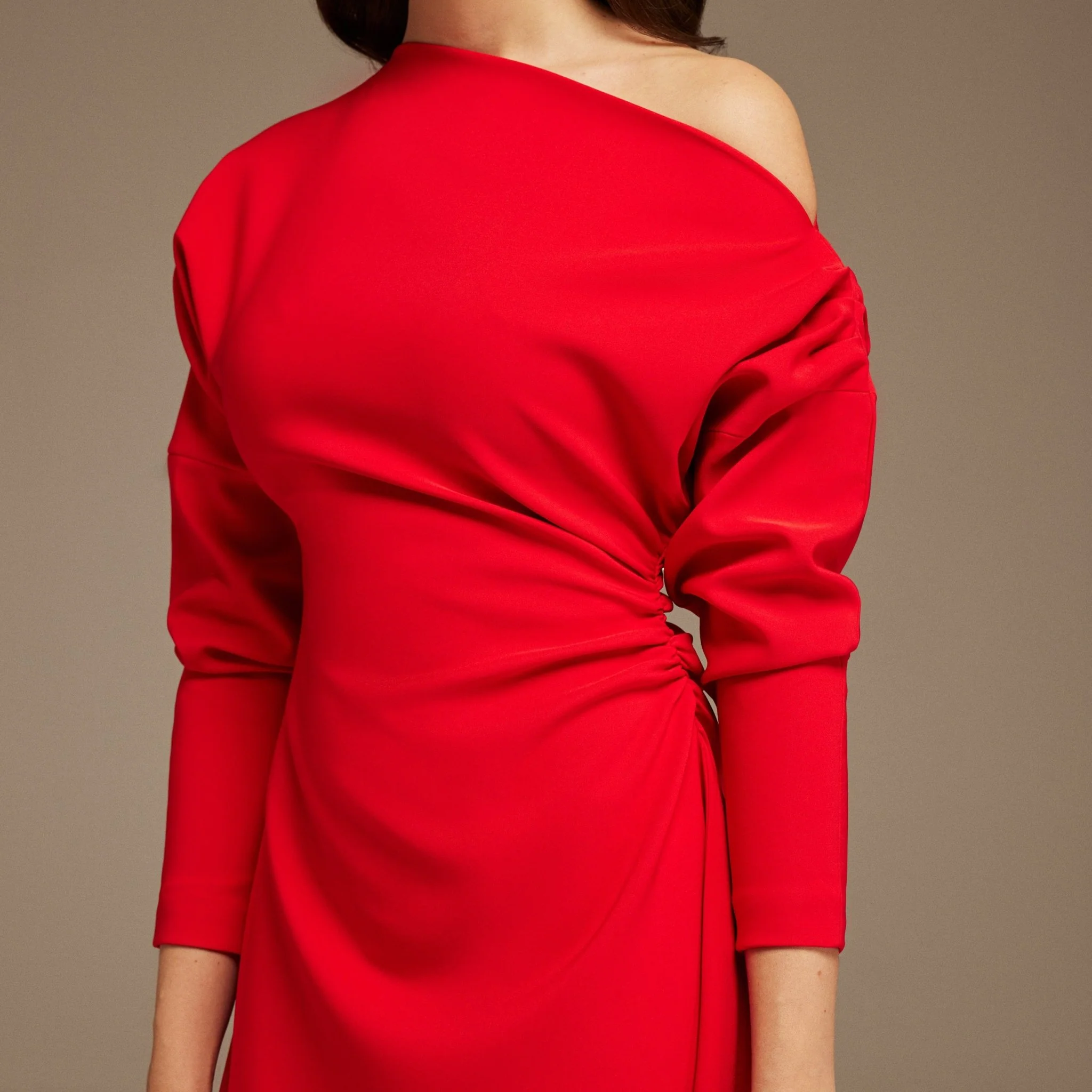Red Asymmetrical One-Shoulder Maxi Dress - Image 3