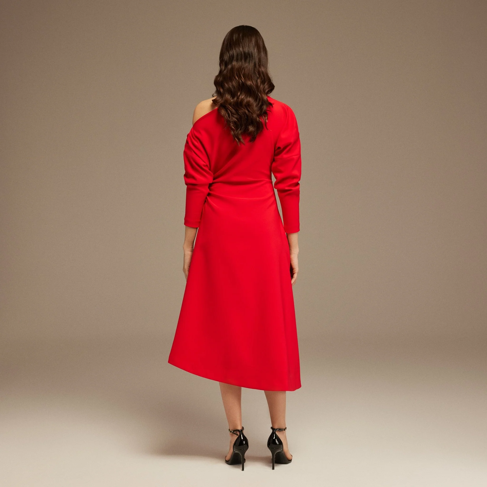 Red Asymmetrical One-Shoulder Maxi Dress - Image 4