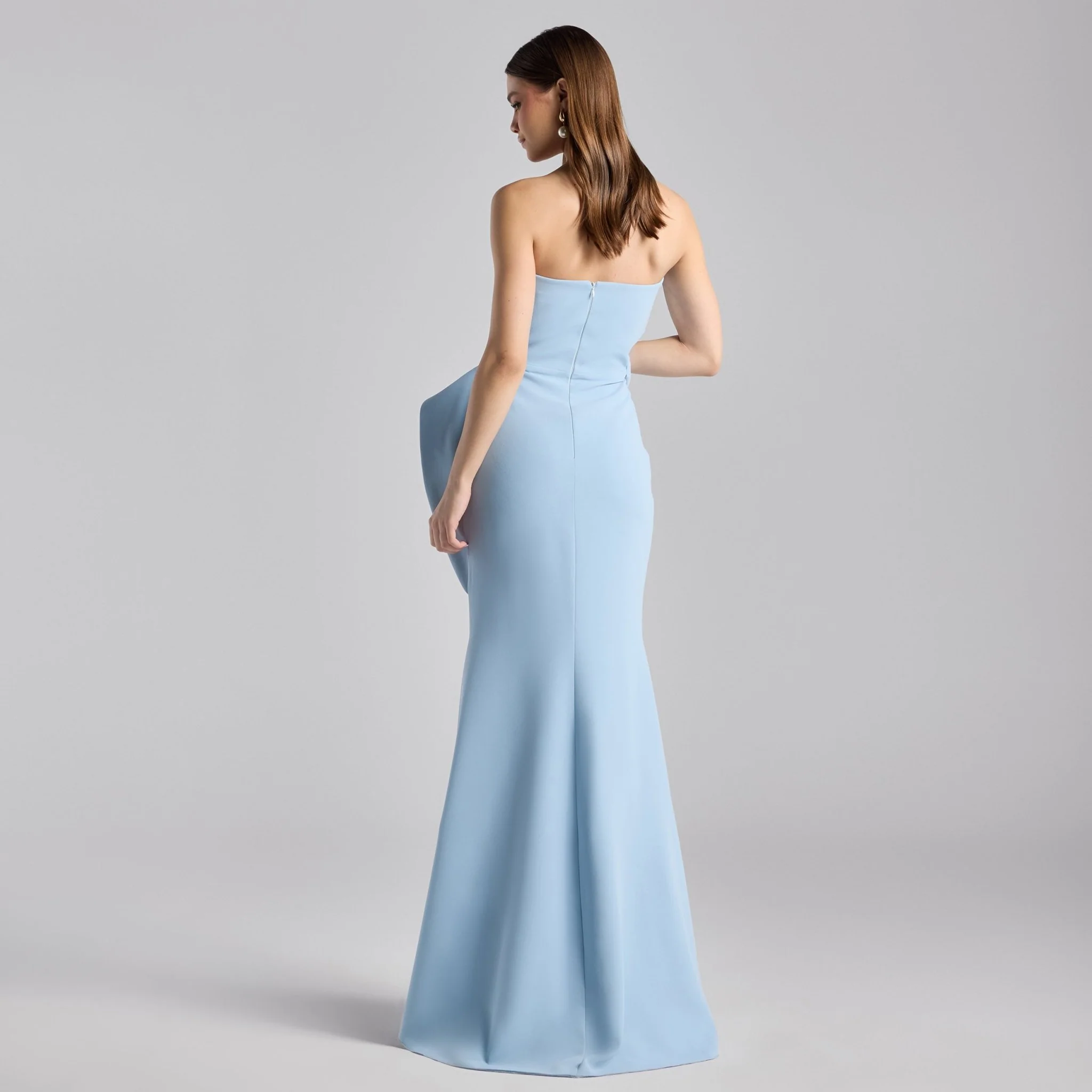 Baby Blue Crepe Gown with Peplum Drape - Image 4