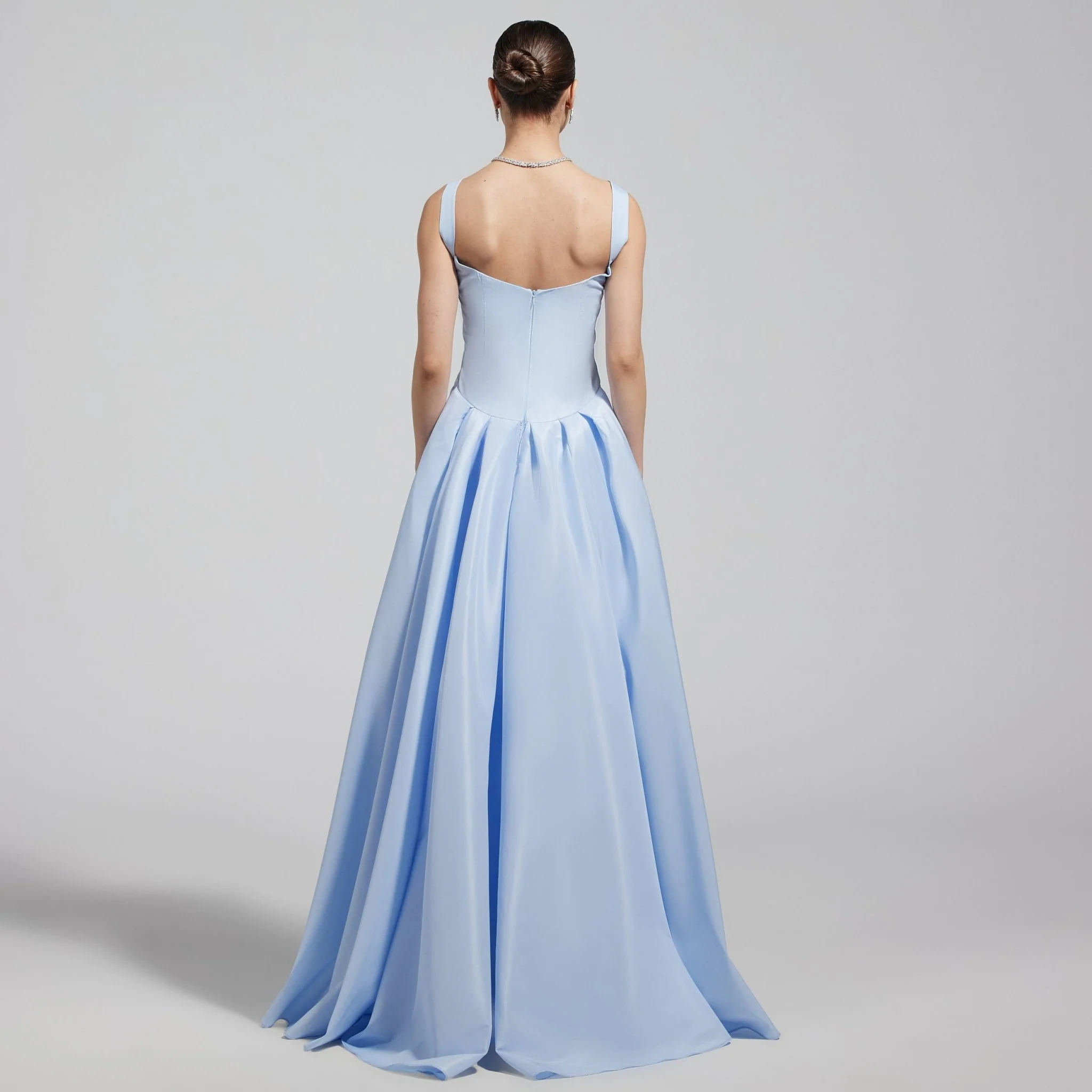 Baby Blue Taffeta Straight Gown with Back Overlay - Image 4