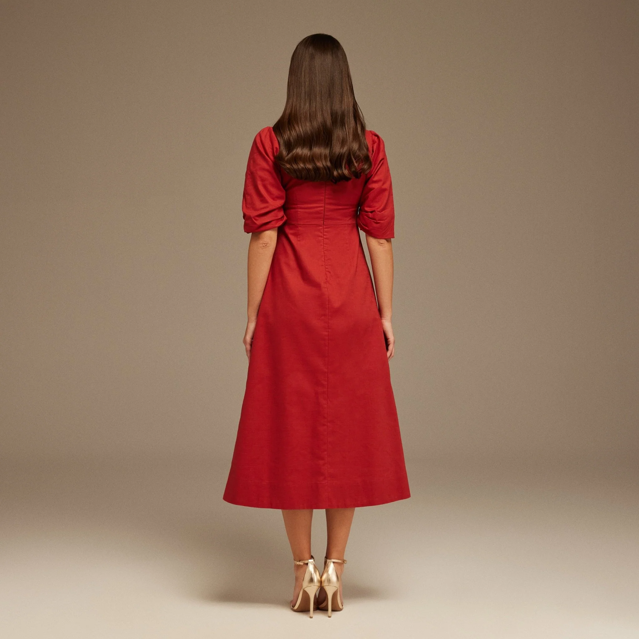 Balloon Sleeve Linen Cotton Midi Dress - Image 5
