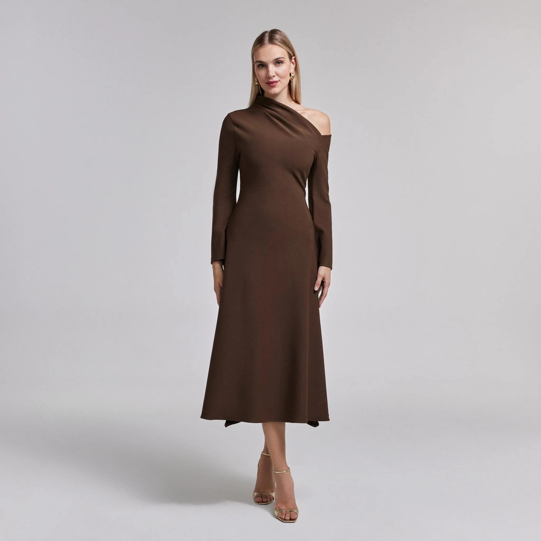 Bare shoulder Crepe Midi dress