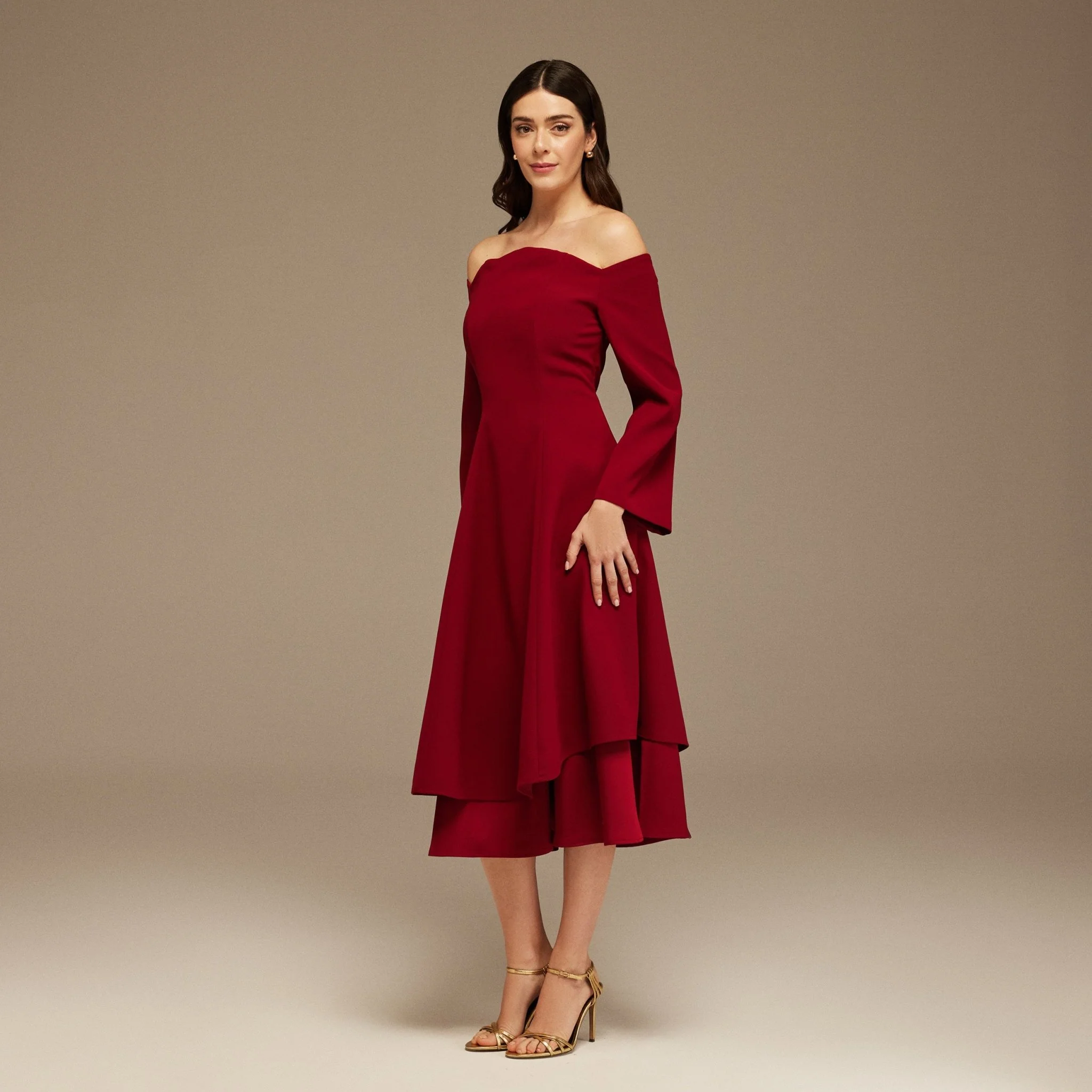 Burgundy Off-Shoulder Midi Dress - Image 2