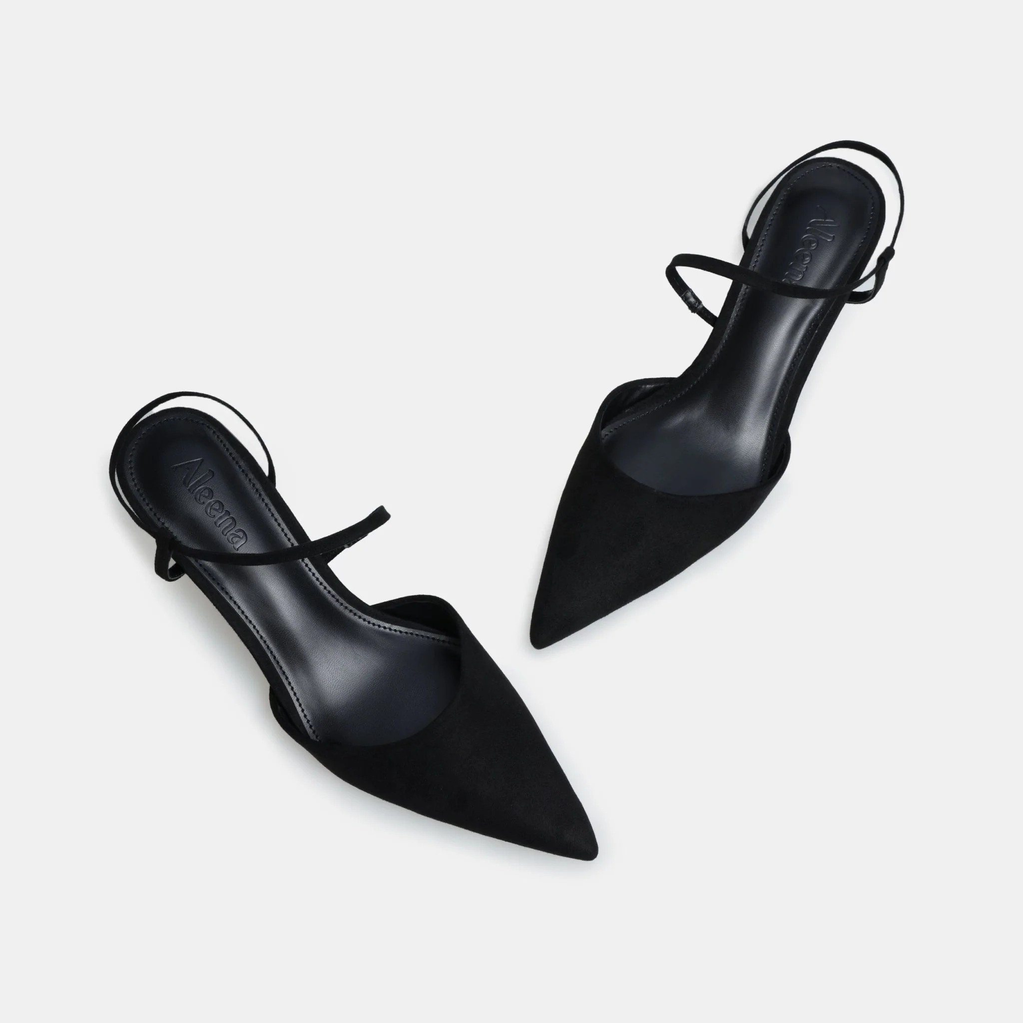 Black Suede Kitten Heel Slingback Shoes - Image 3