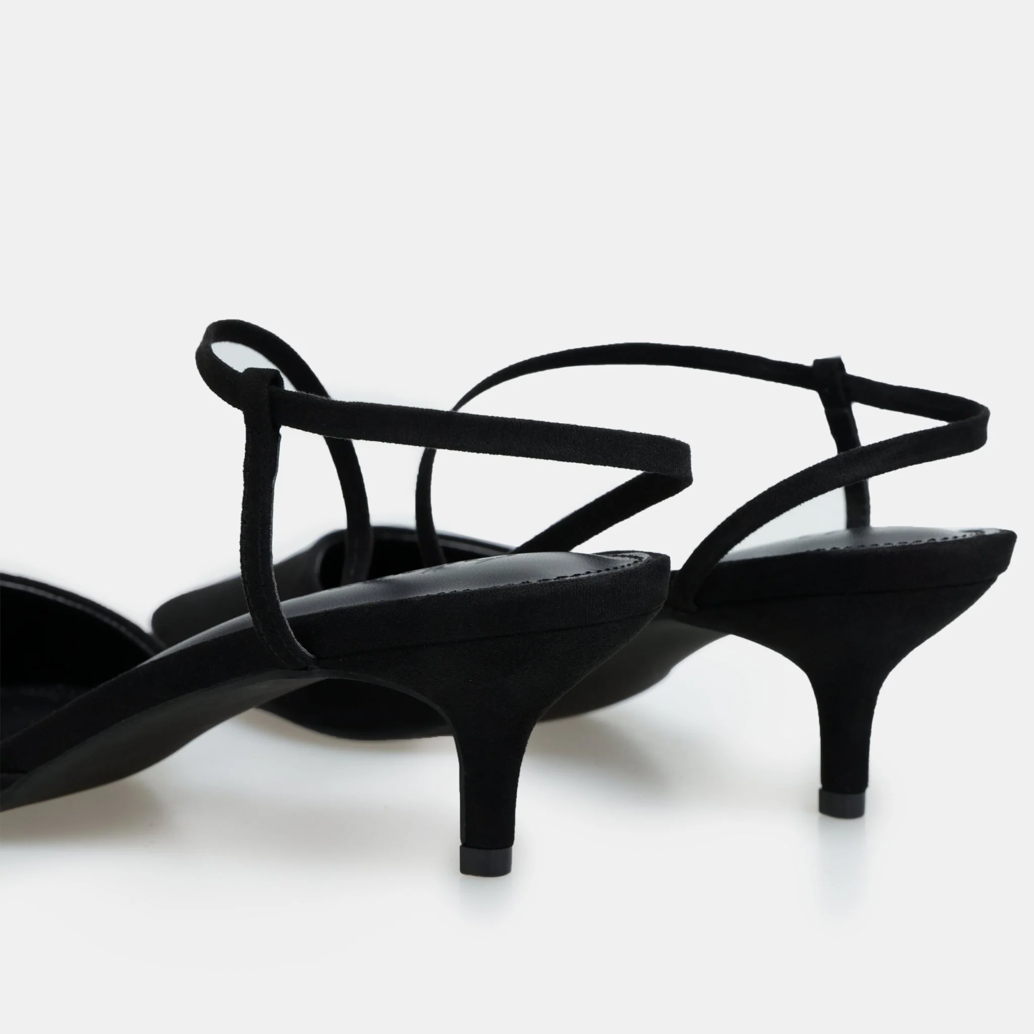 Black Suede Kitten Heel Slingback Shoes - Image 4