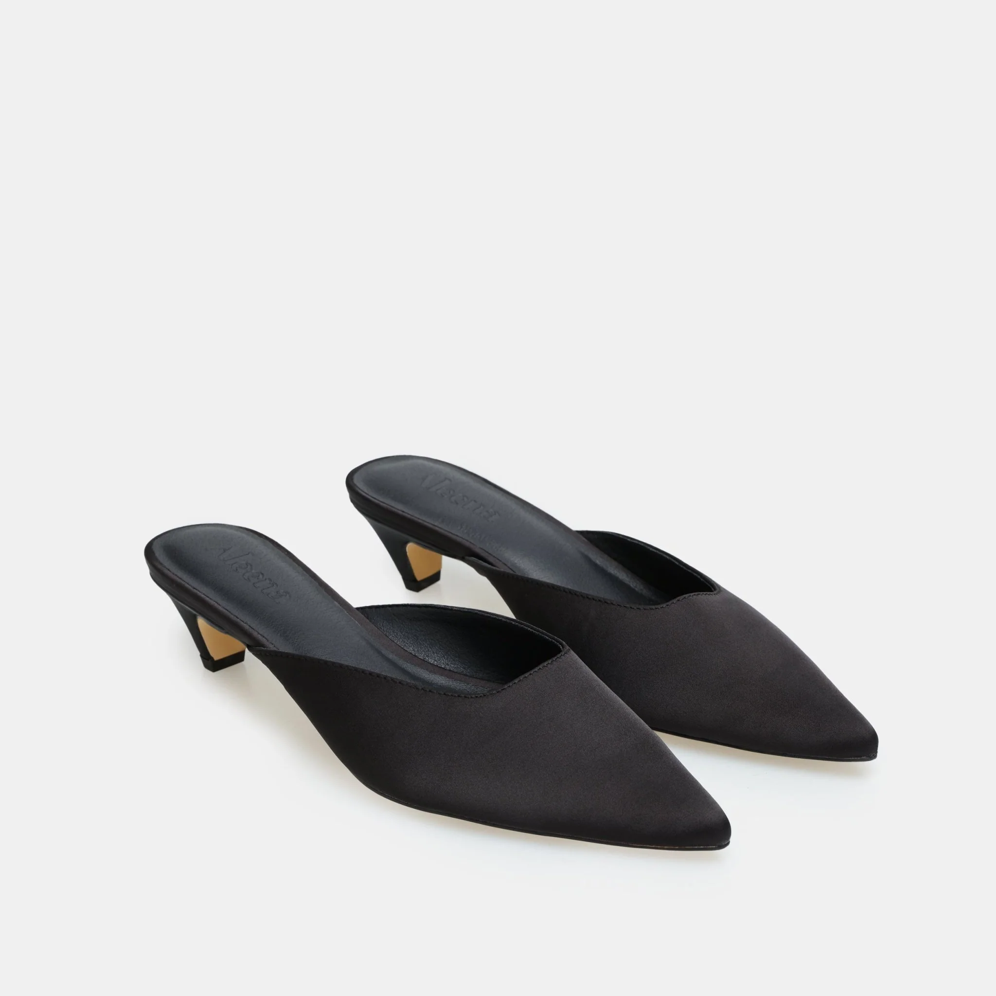 Black Satin Pointed Toe Mules - Image 3