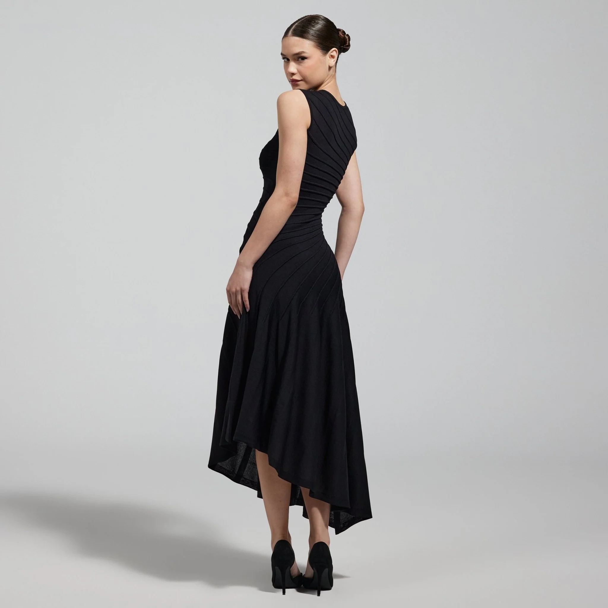Black Asymmetric Knit Midi Dress - Image 5