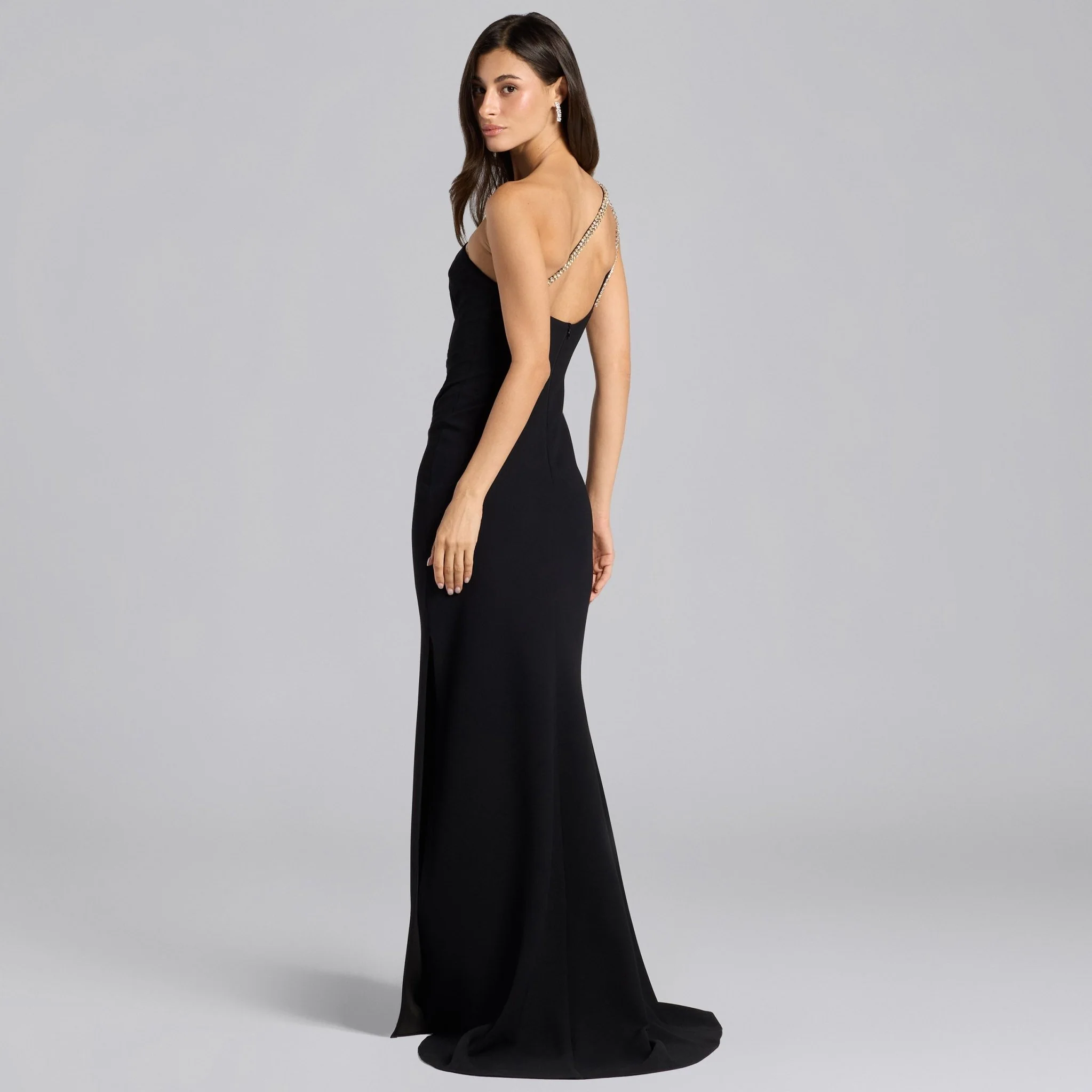 Black Crepe Crystal Trim Maxi Dress - Image 4