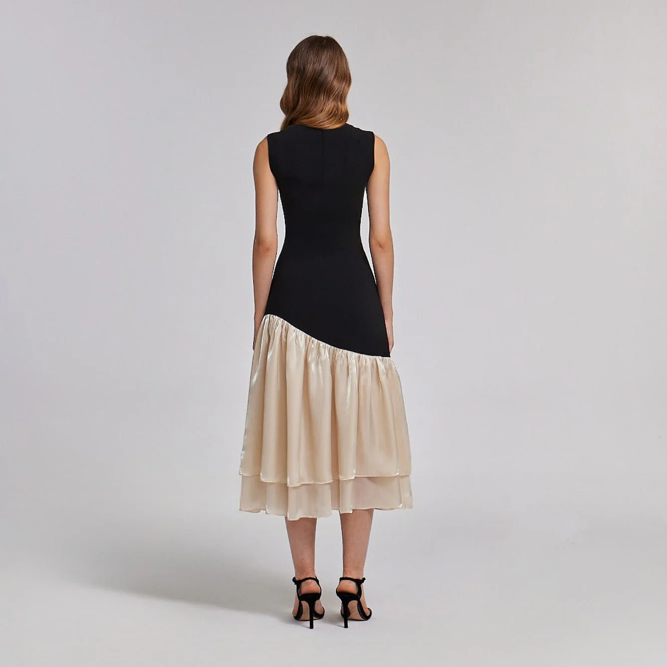 Black Crepe Dress with Organza Ruffles - Image 4
