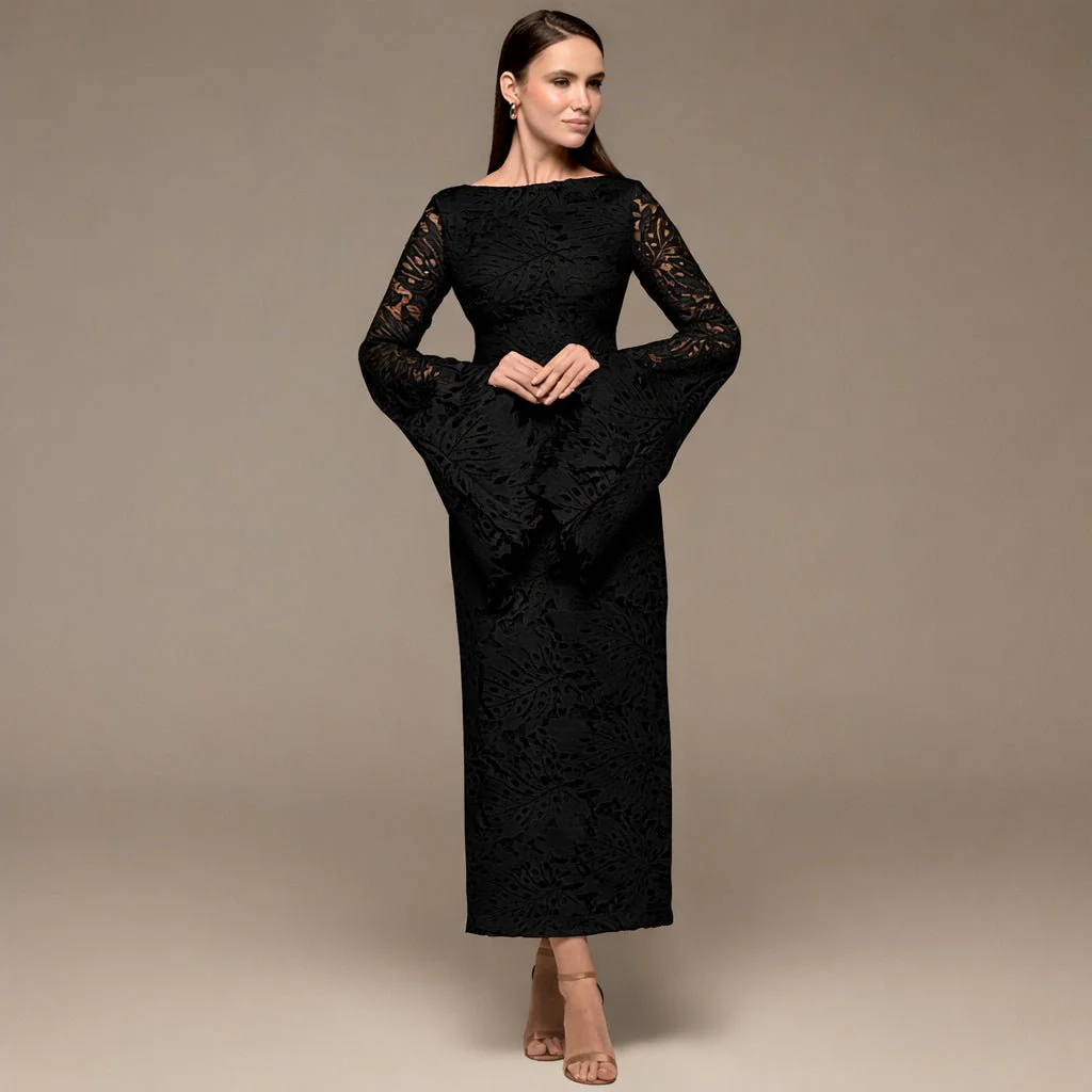 Black Lace Long Sleeve Maxi Dress