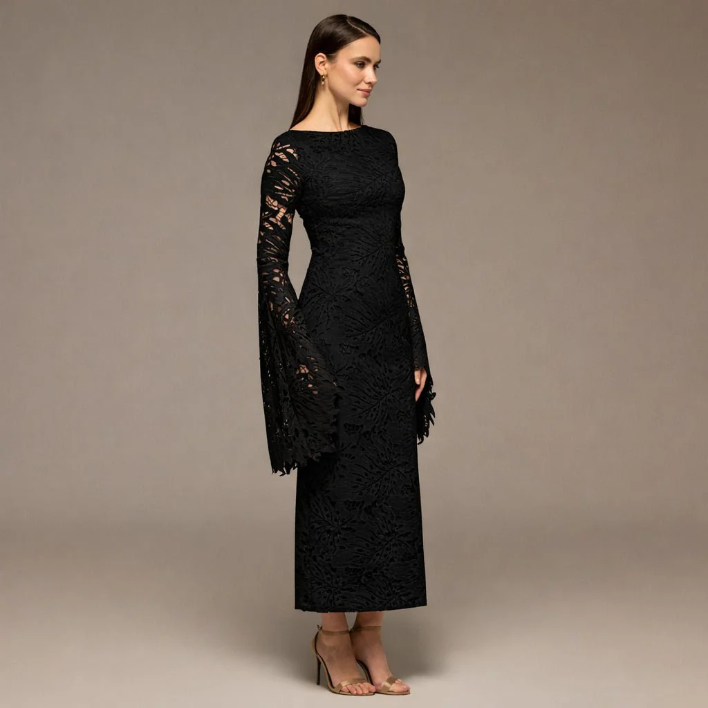 Black Lace Long Sleeve Maxi Dress - Image 2