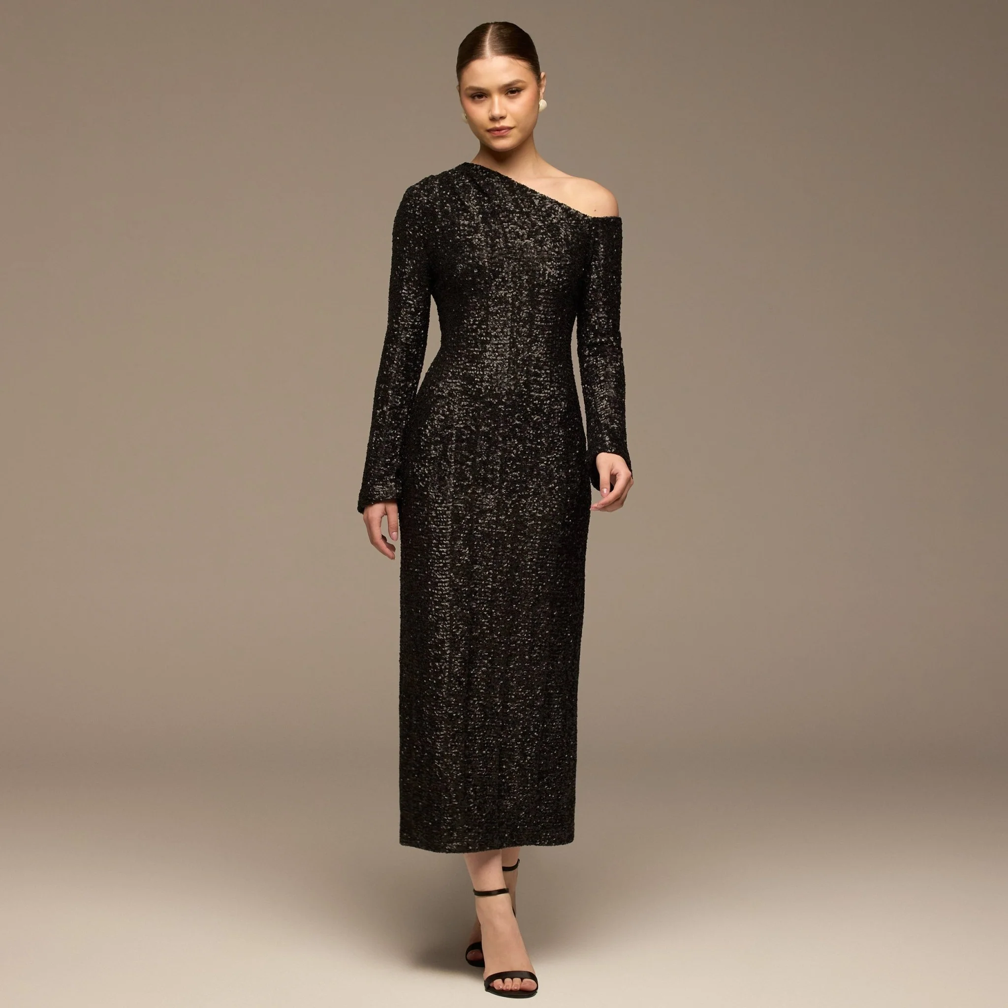 Black Long-Sleeve Sequin Maxi Dress - Image 2