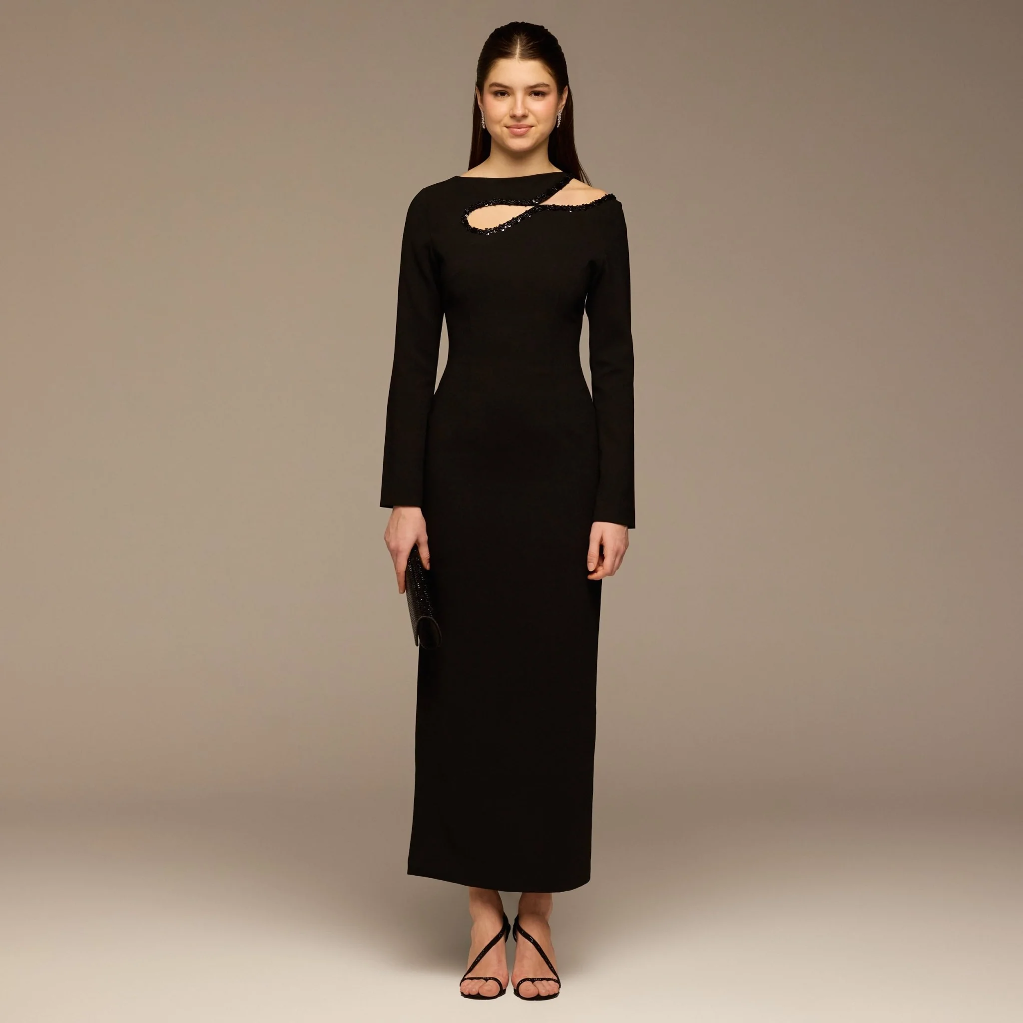 Black Asymmetric Cut-Out Crepe Dress - Image 2