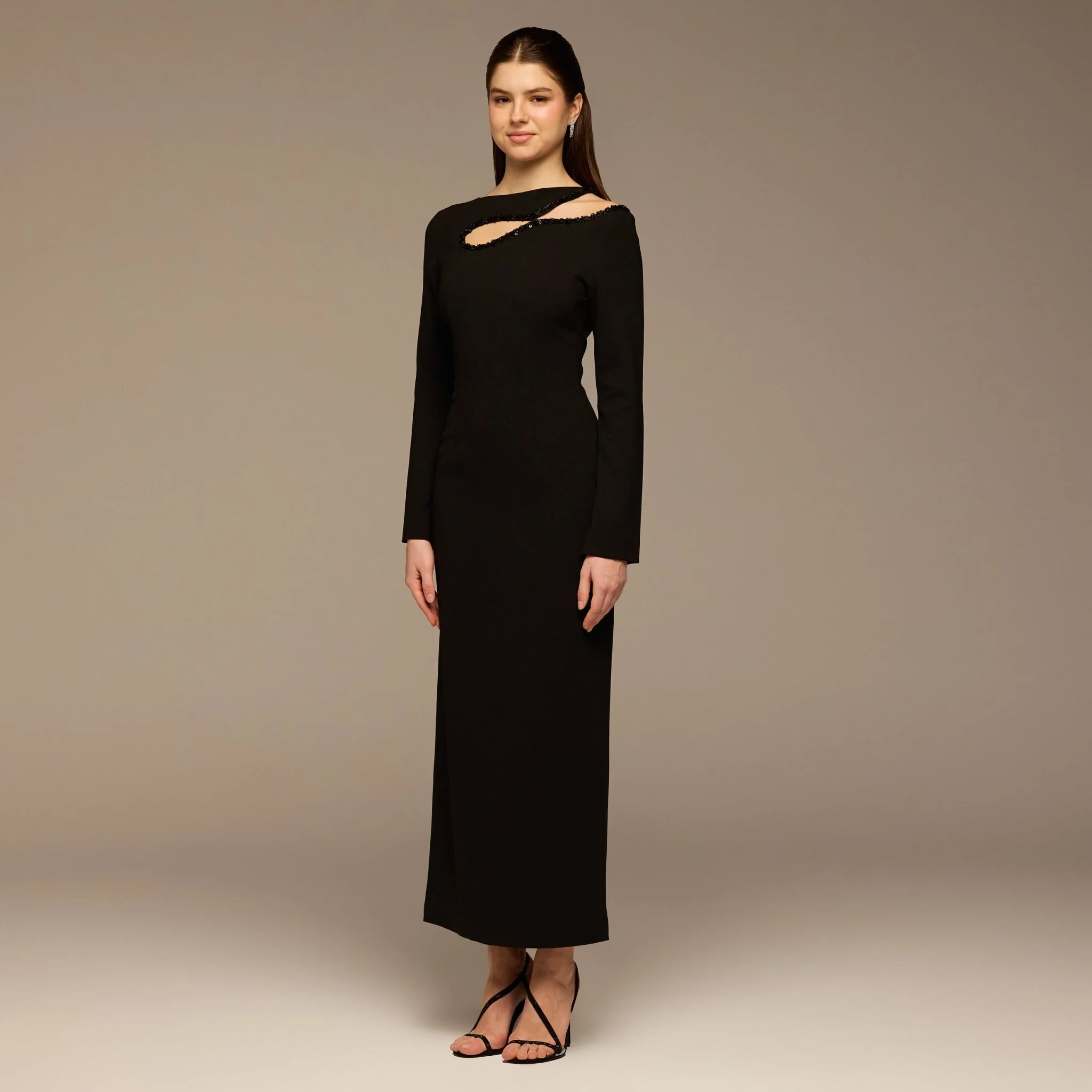 Black Asymmetric Cut-Out Crepe Dress - Image 3
