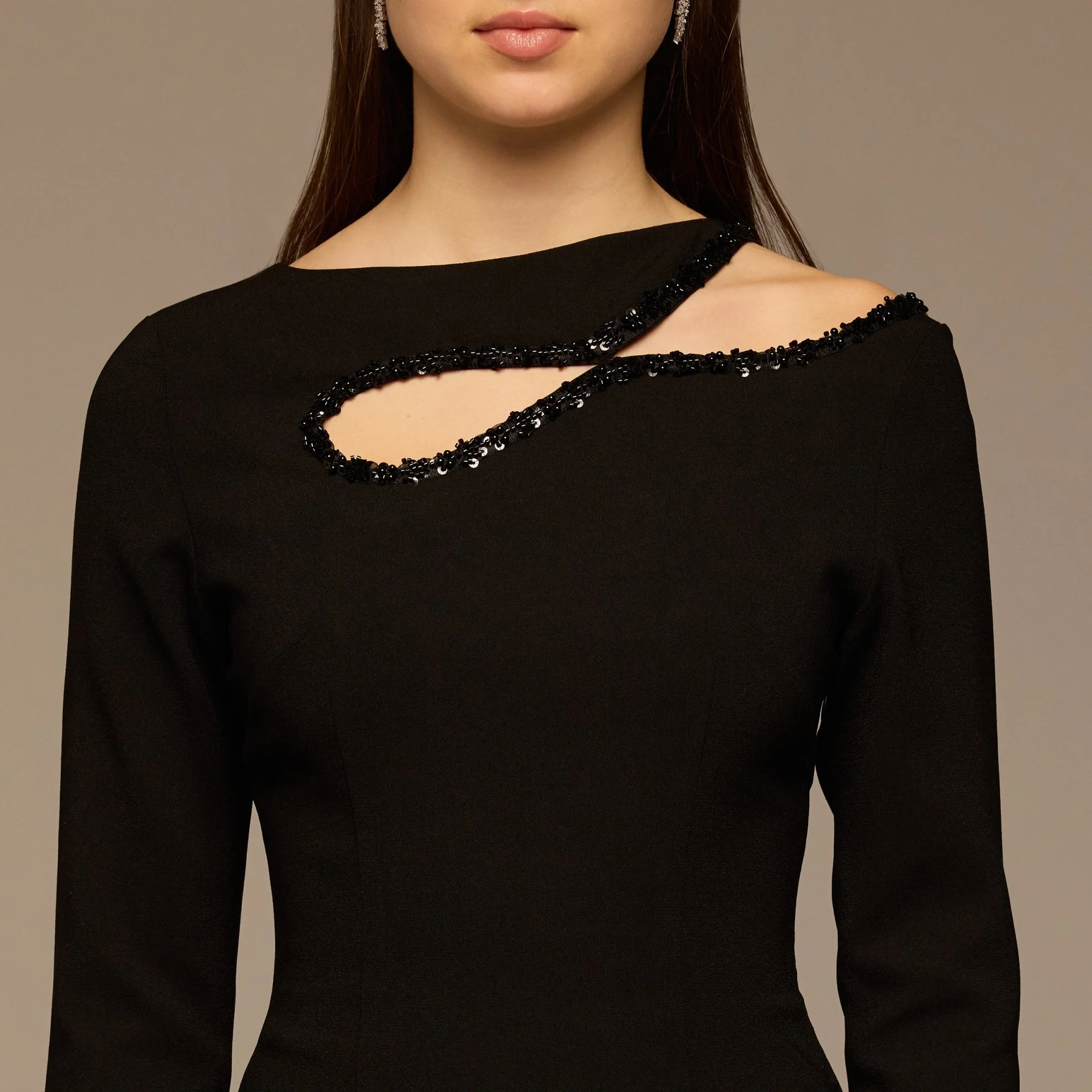 Black Asymmetric Cut-Out Crepe Dress - Image 4