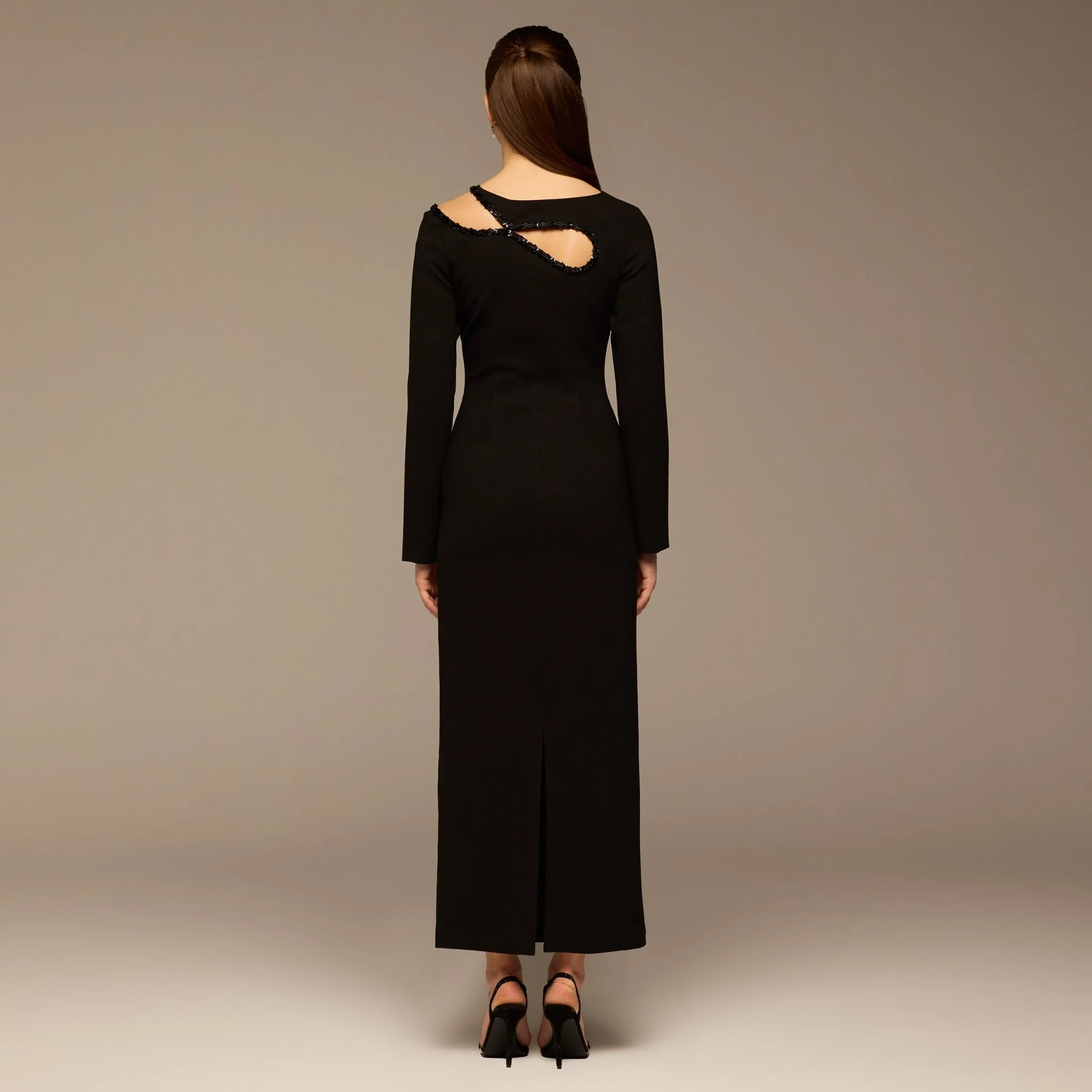 Black Asymmetric Cut-Out Crepe Dress - Image 5