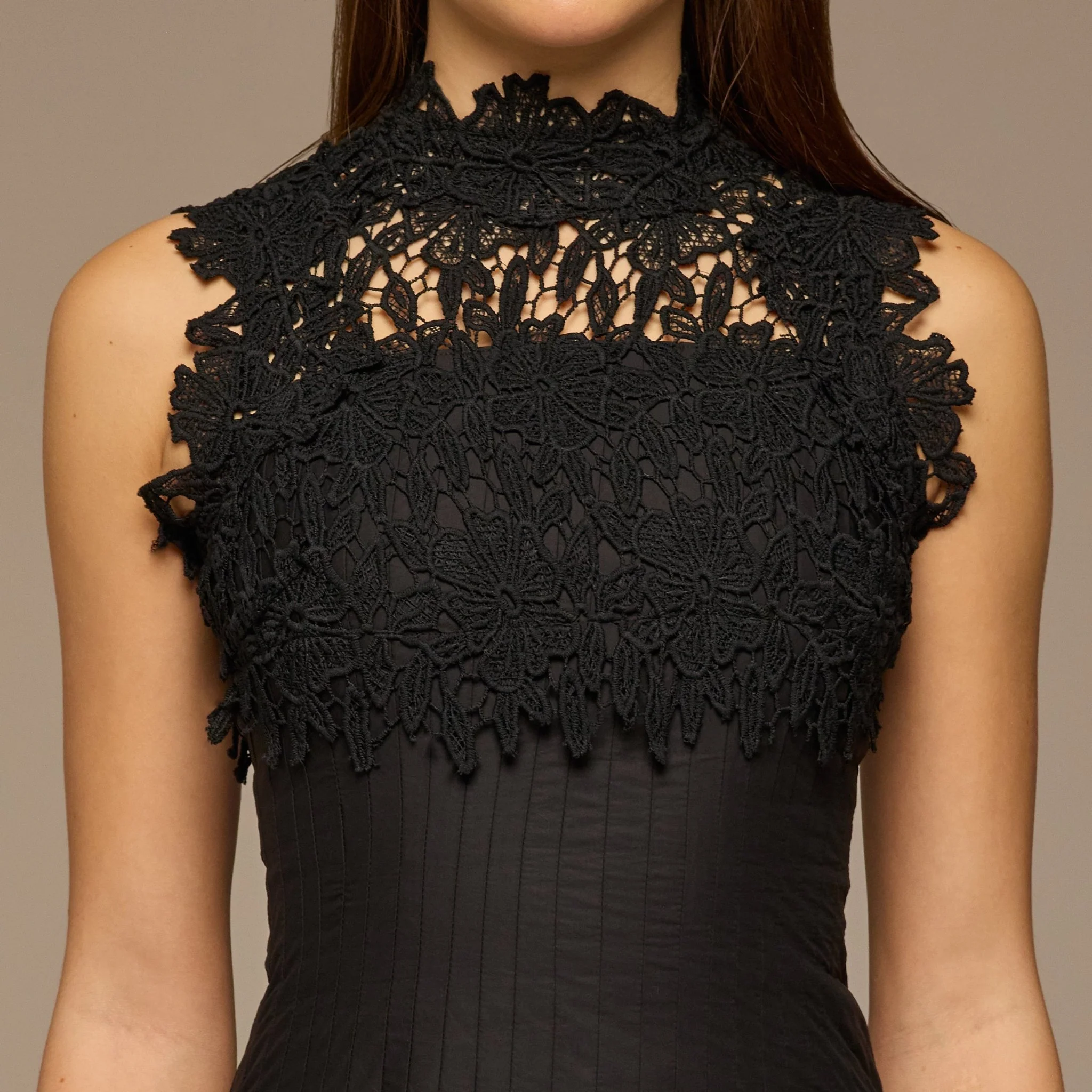 Black Lace-Paneled Cotton Midi Dress - Image 3