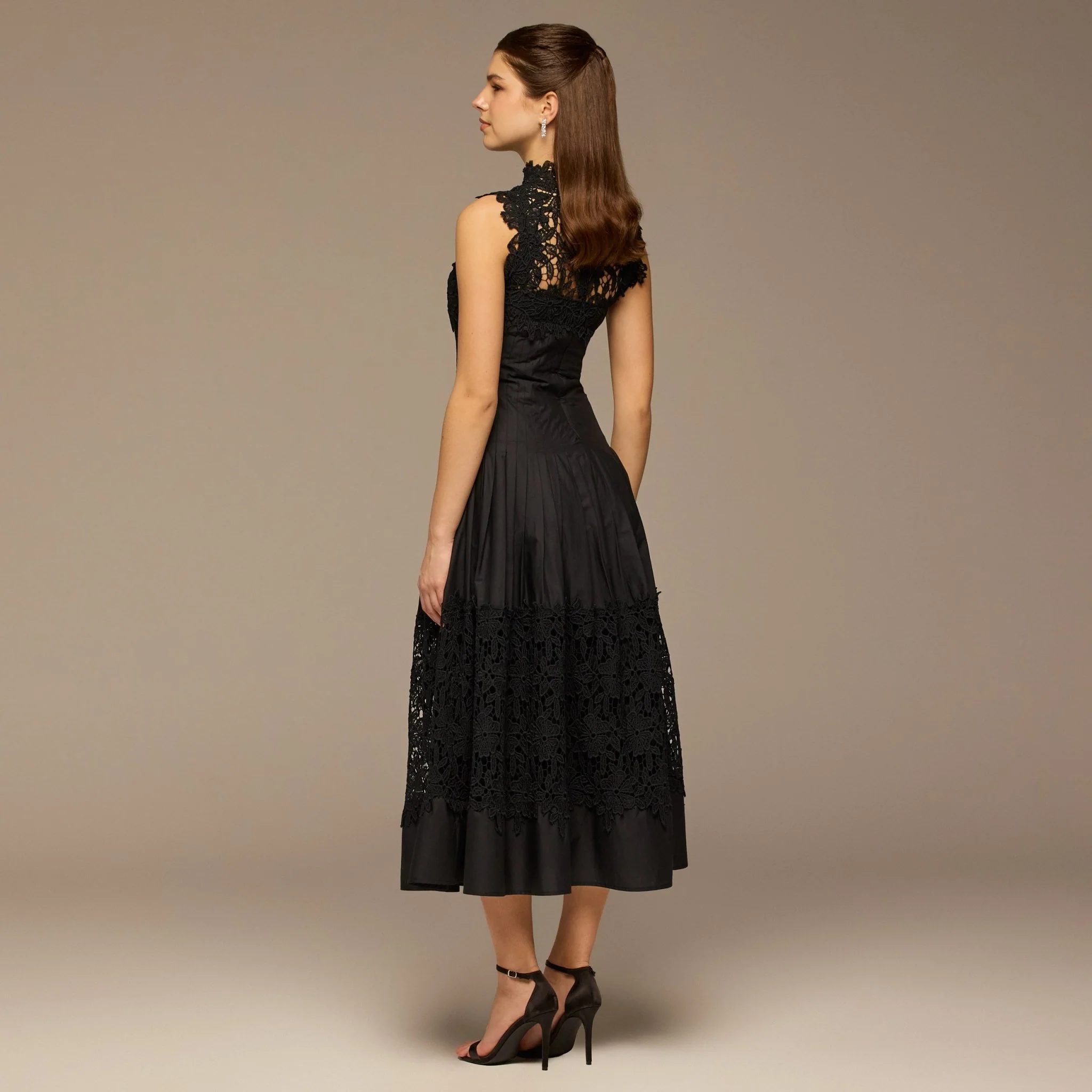 Black Lace-Paneled Cotton Midi Dress - Image 4