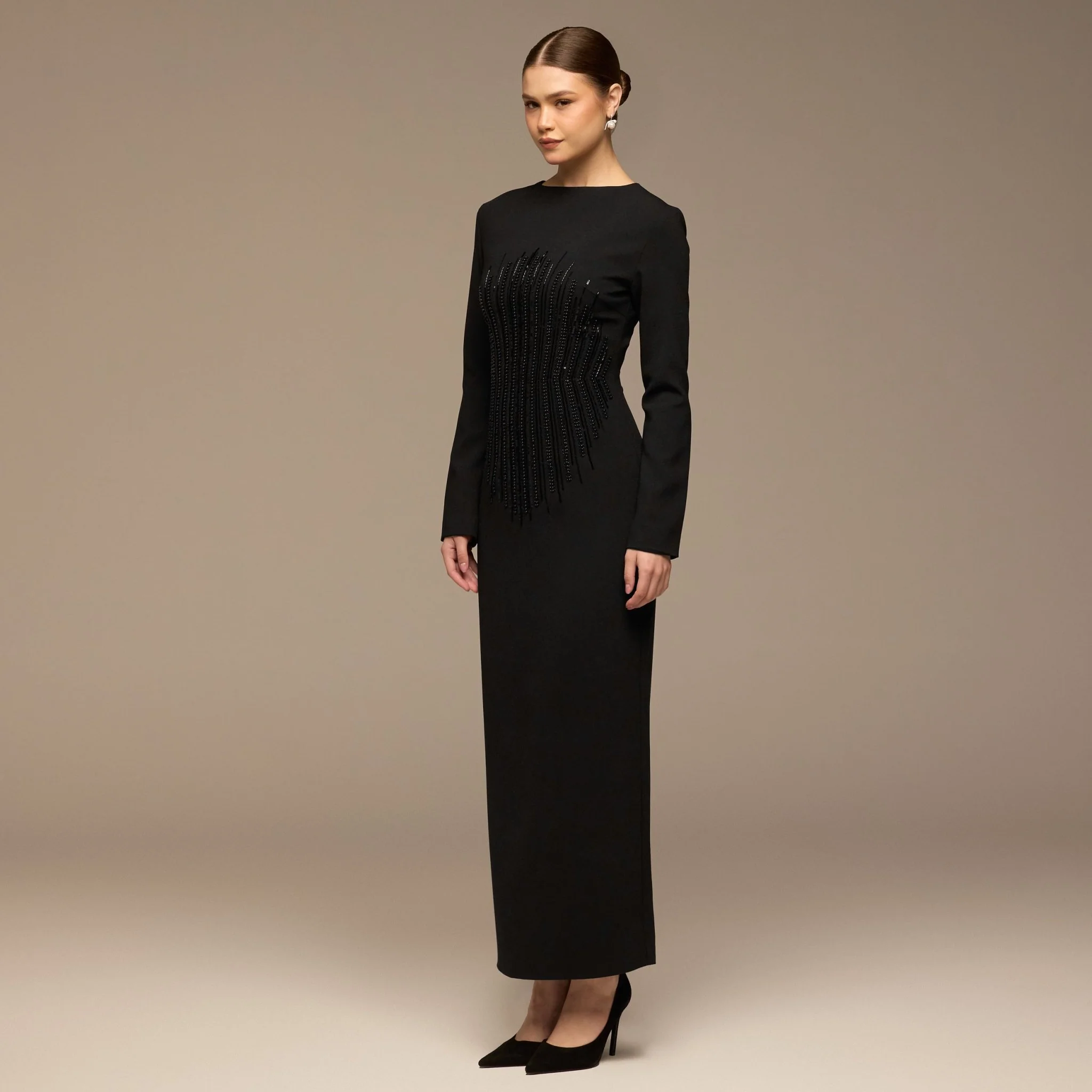 Black Sequined Crepe Maxi Dress - Image 2