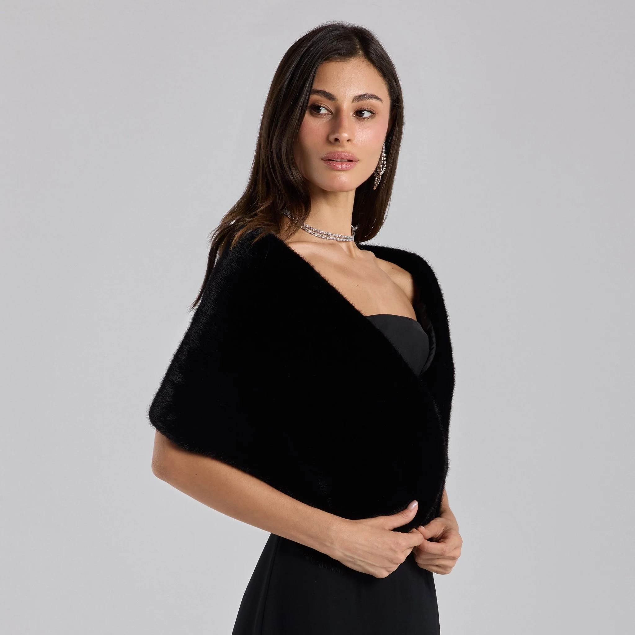 Black Faux Mink Fur Shawl - Image 3