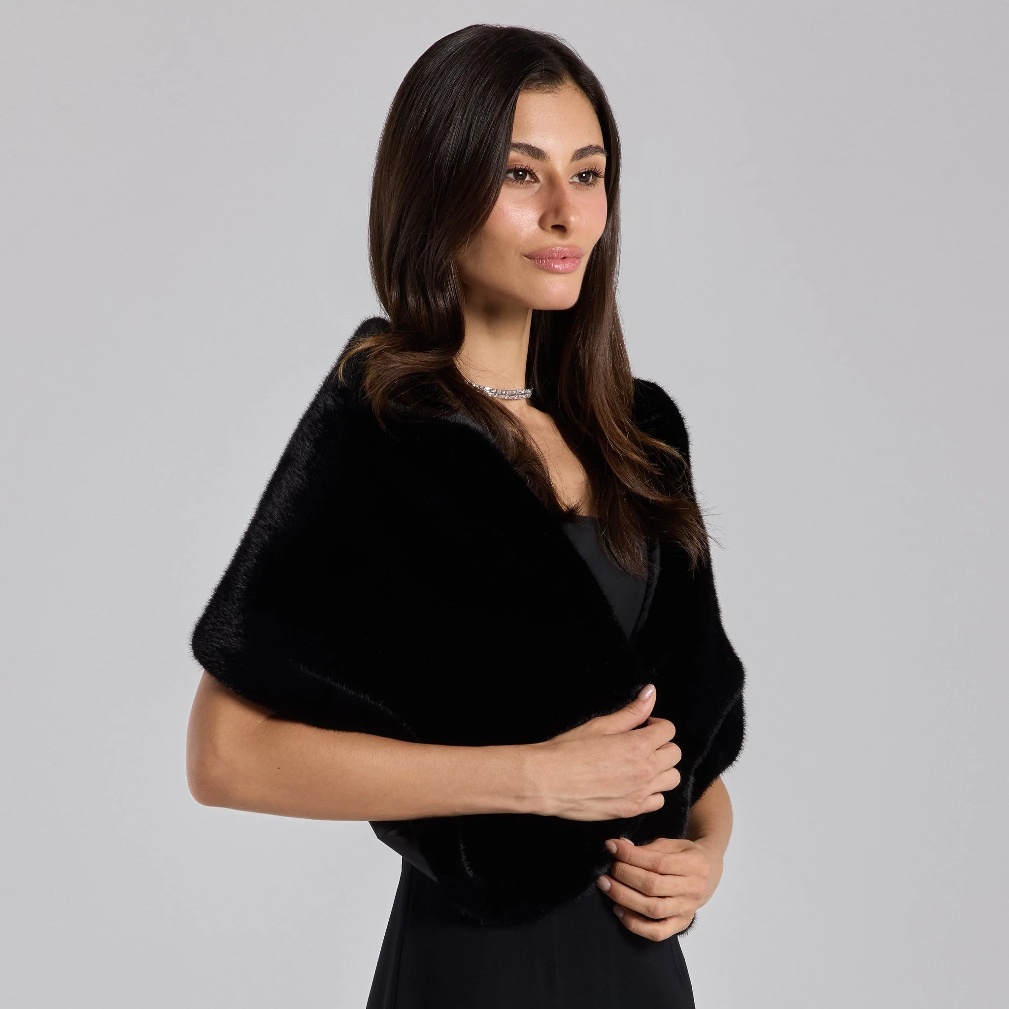 Black Faux Mink Fur Shawl - Image 4