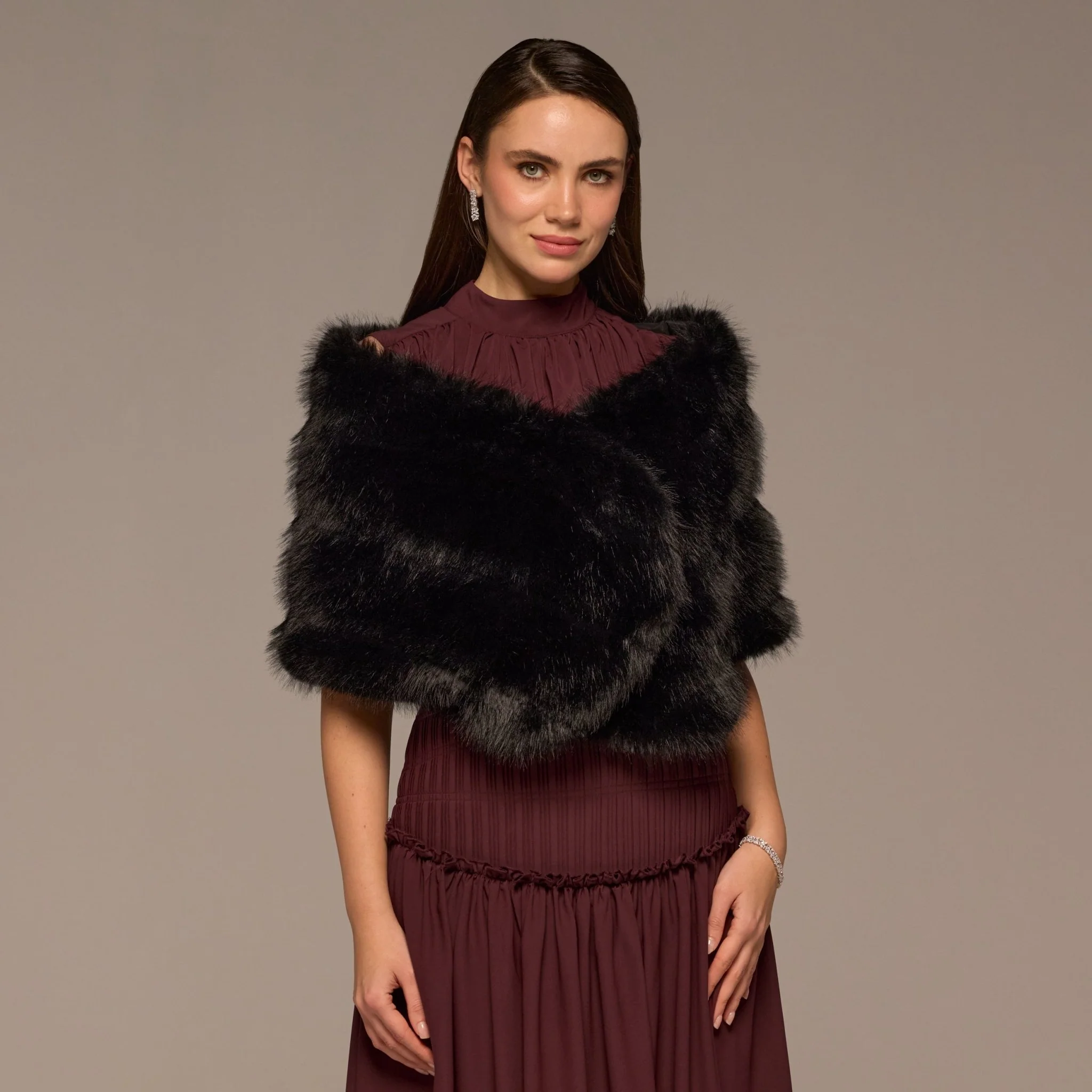 Black Faux Sable Fur Shawl - Image 2