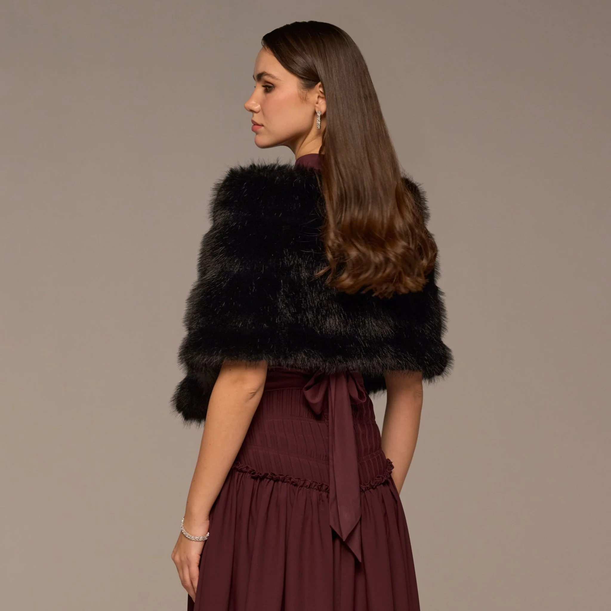Black Faux Sable Fur Shawl - Image 4