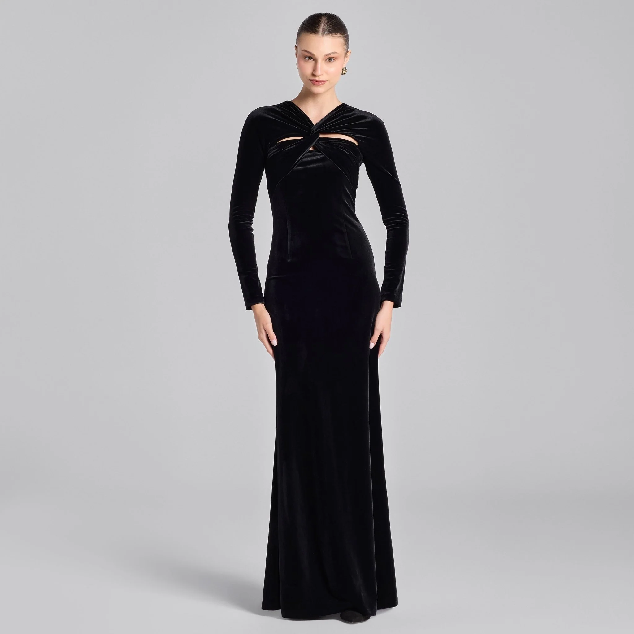 Black Cut-Out Chest Velvet Maxi Dress