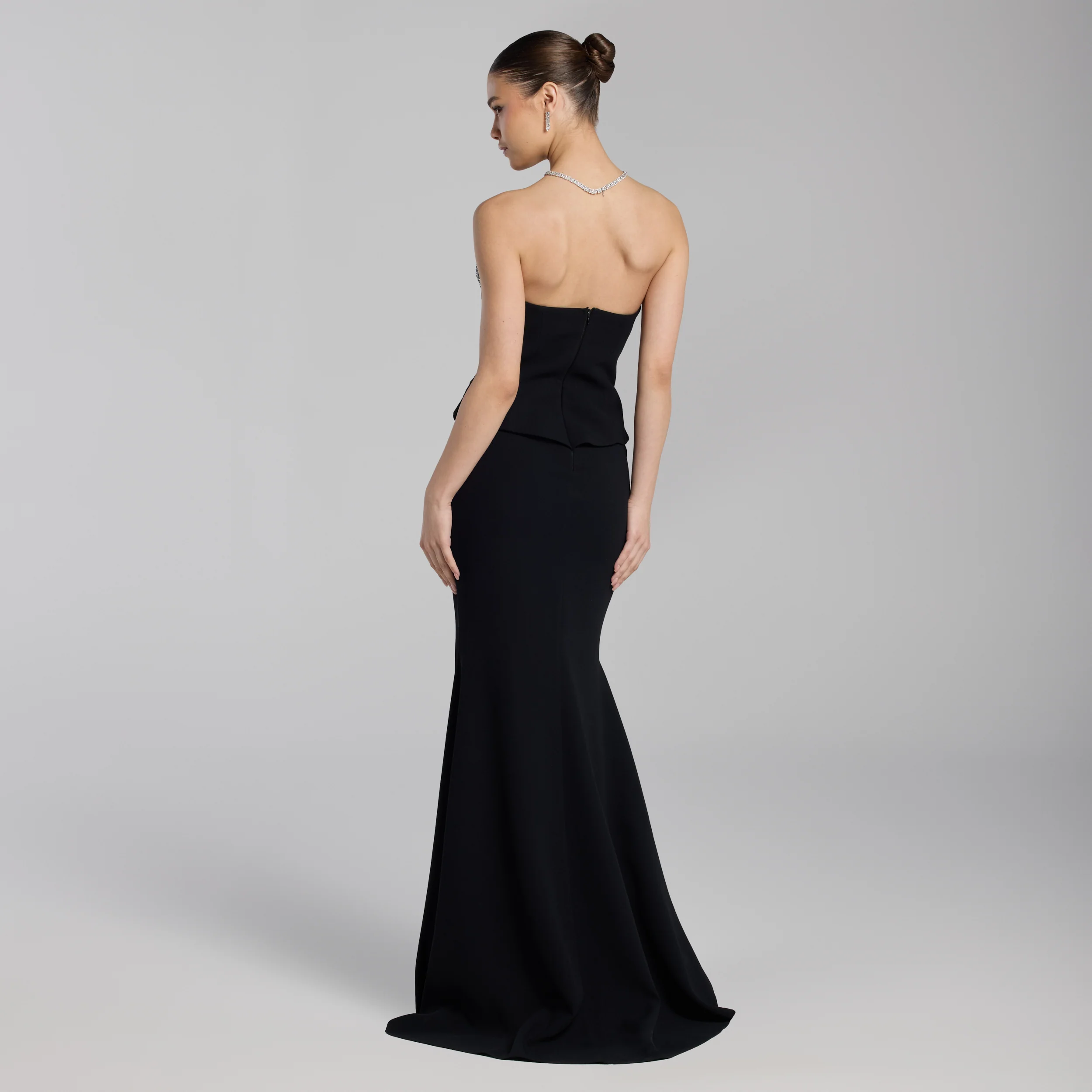 Black Strapless Crepe Gown - Image 4