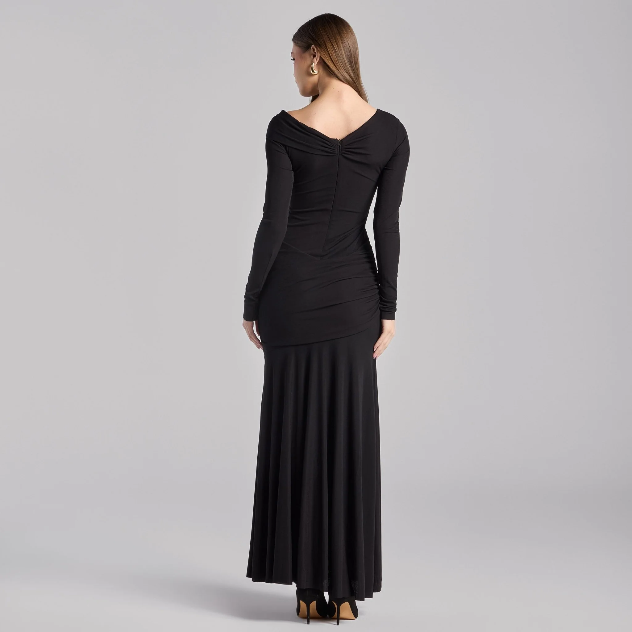 Black Draped Jersey Maxi Dress - Image 4