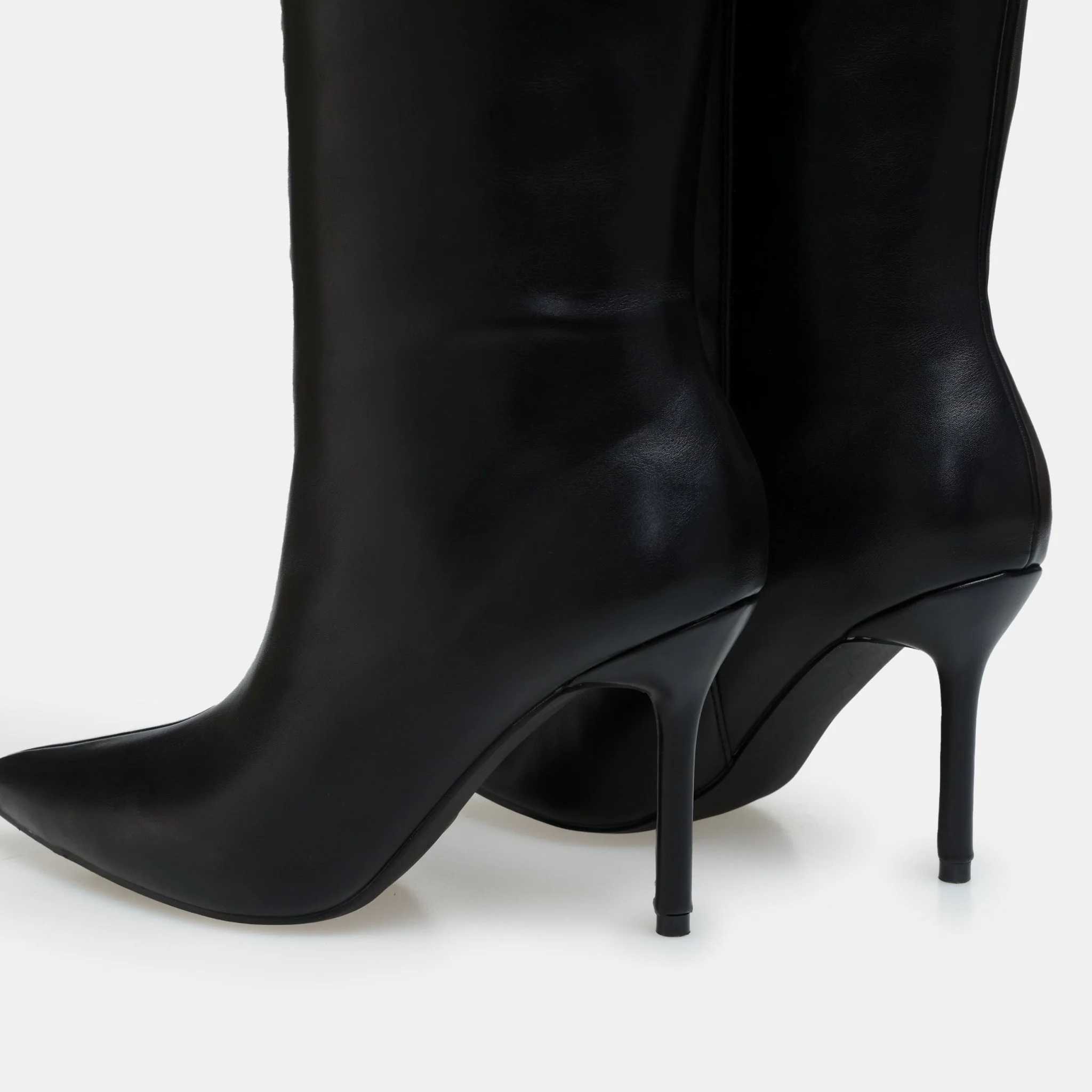 Black Leather High Heel Knee-High Boots - Image 5